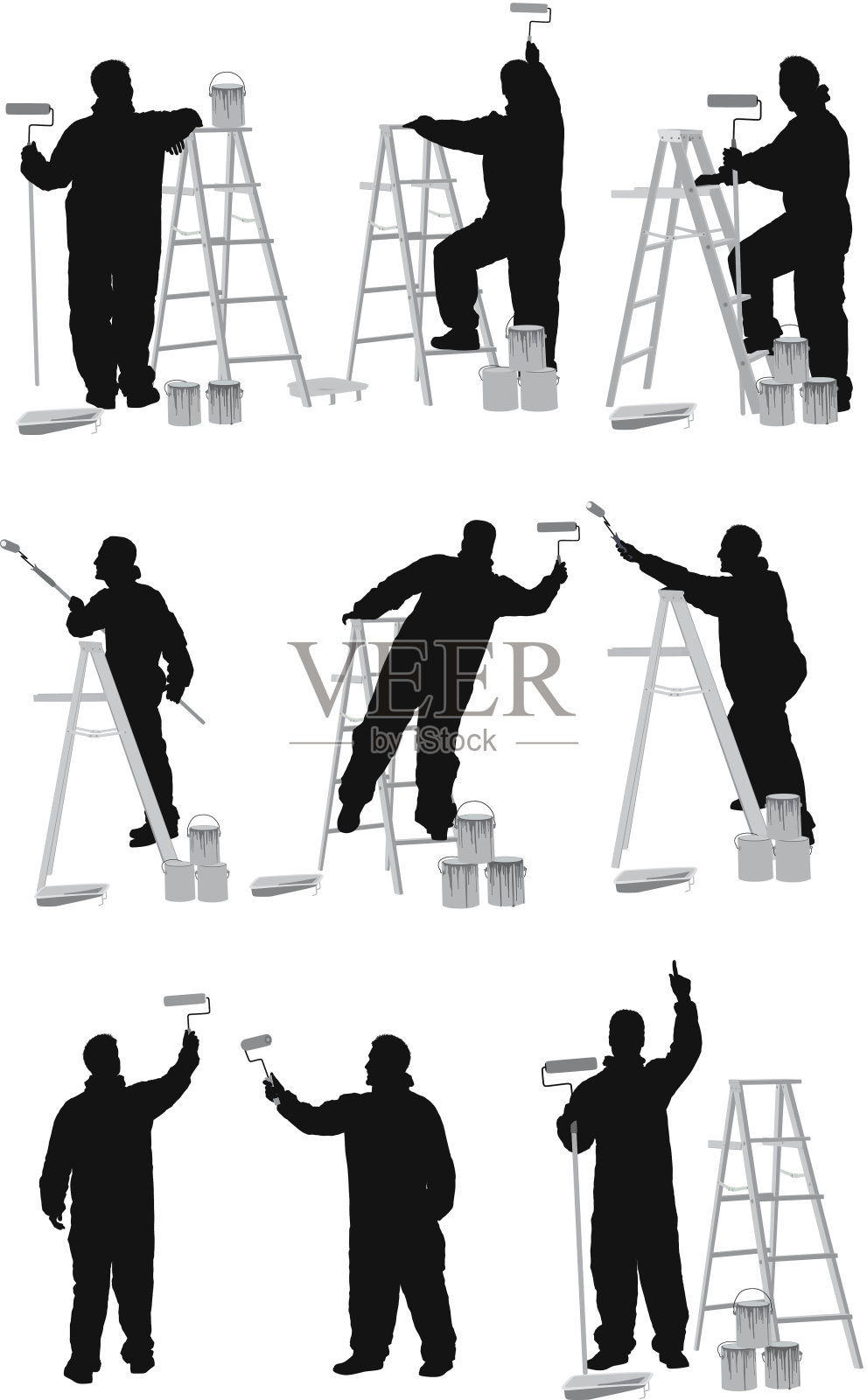 画家的多重剪影插画图片素材