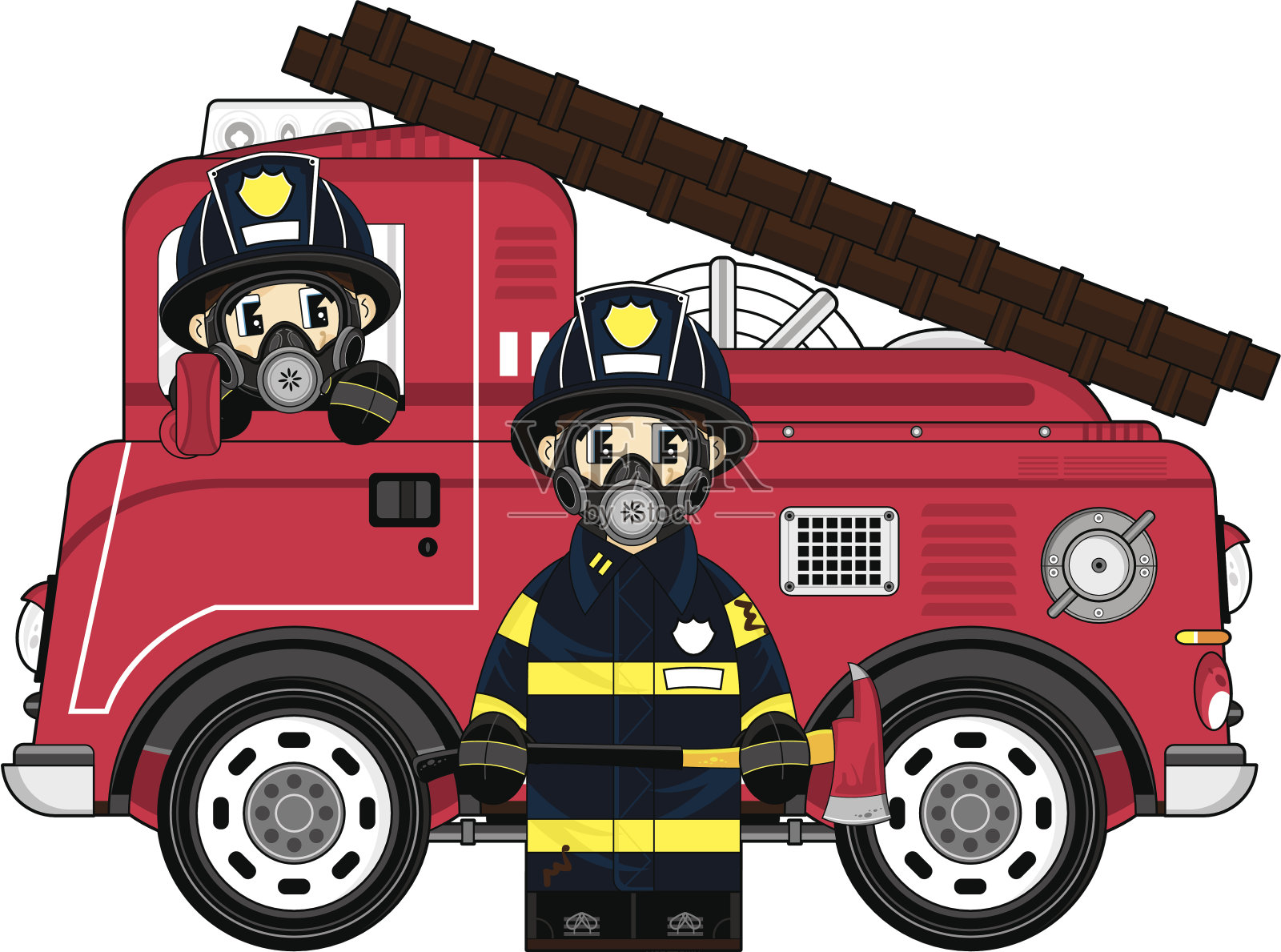 消防员和消防车现场设计元素图片