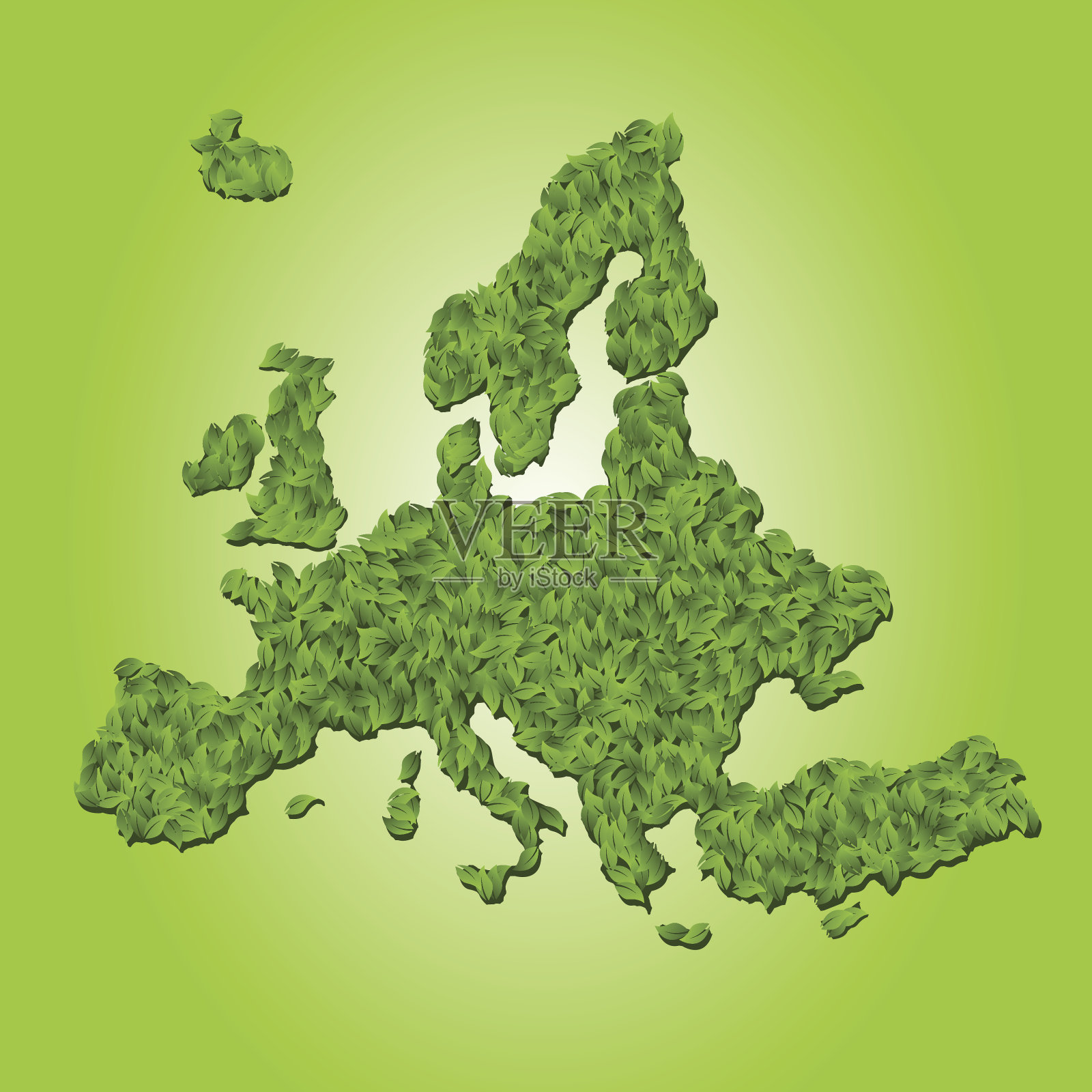 欧洲地图的树叶设计元素图片