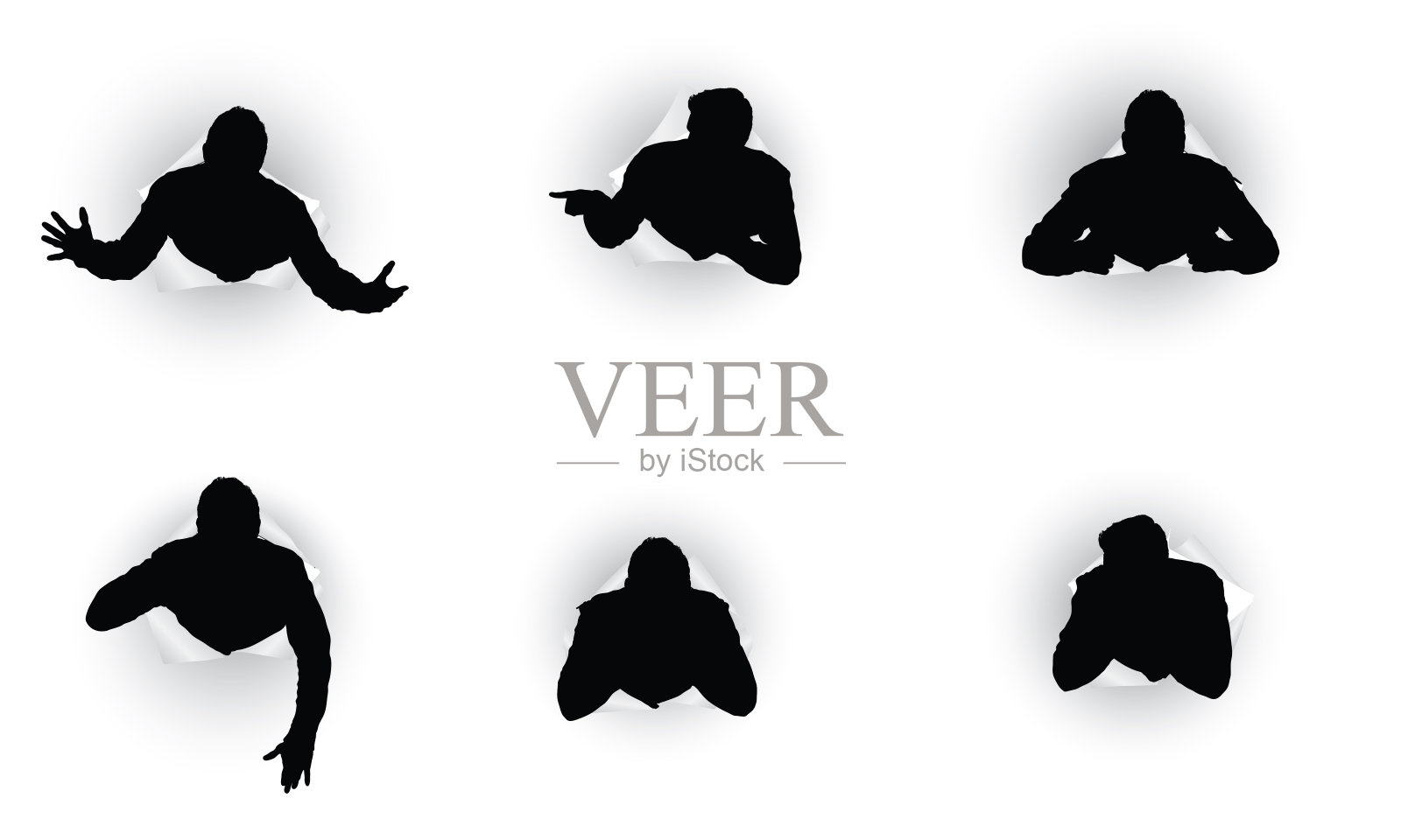 一个人从纸洞里钻出来插画图片素材