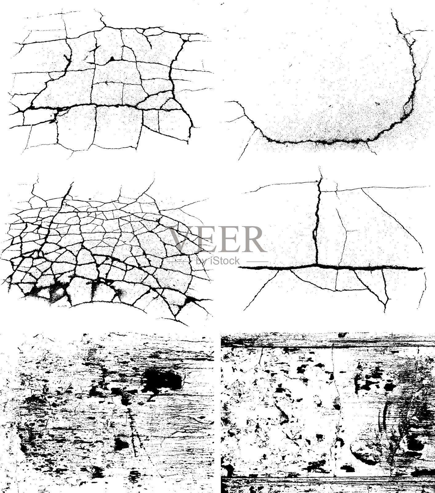 各种各样的设计元素，比如墙上的裂缝插画图片素材