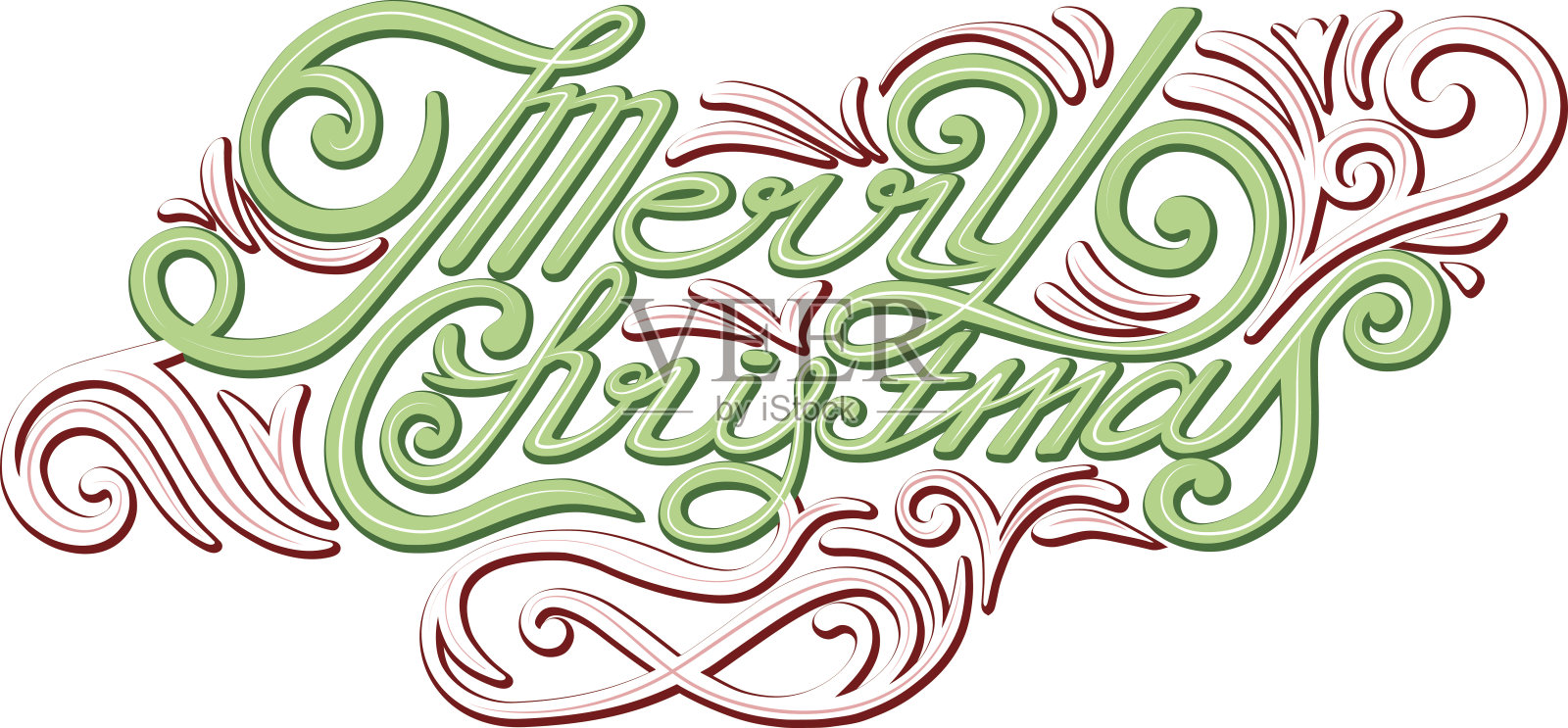 圣诞快乐绿色和红色文字-插图设计元素图片