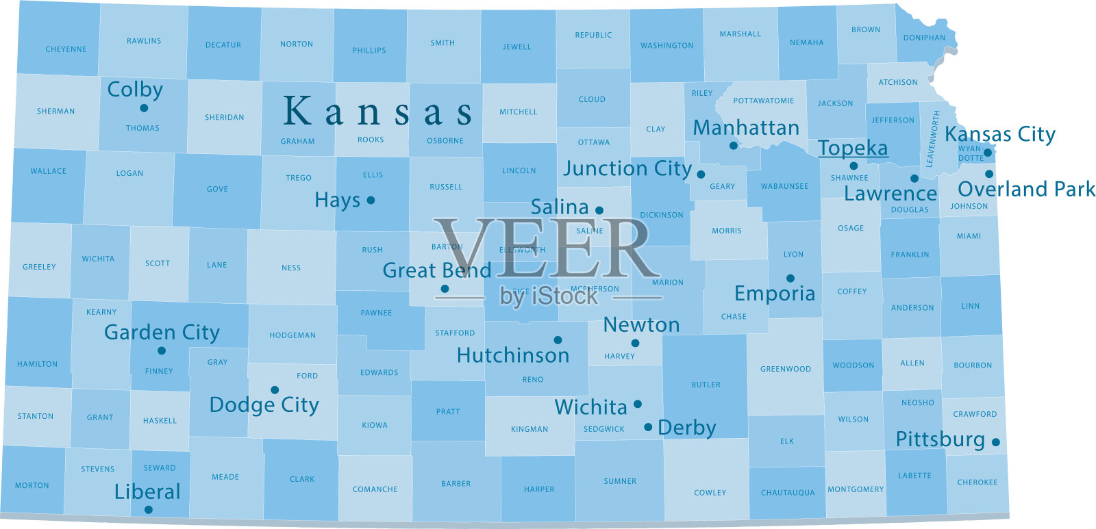 堪萨斯矢量地图区域隔离插画图片素材