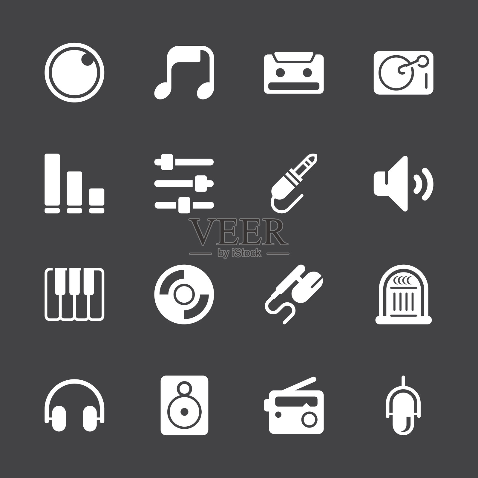 音乐和音频图标-白色系列| EPS10图标素材