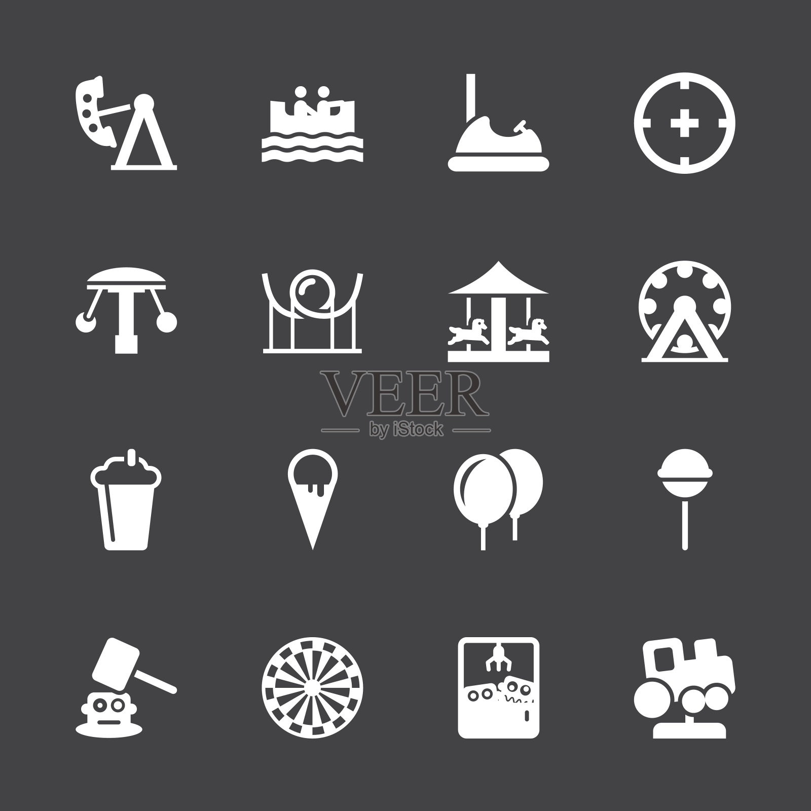 主题公园图标-白色系列| EPS10图标素材