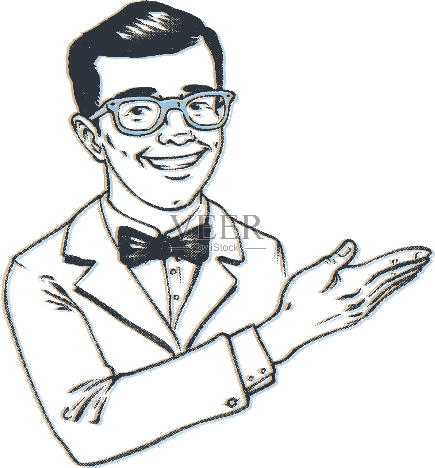 那个戴眼镜的人，这边……插画图片素材