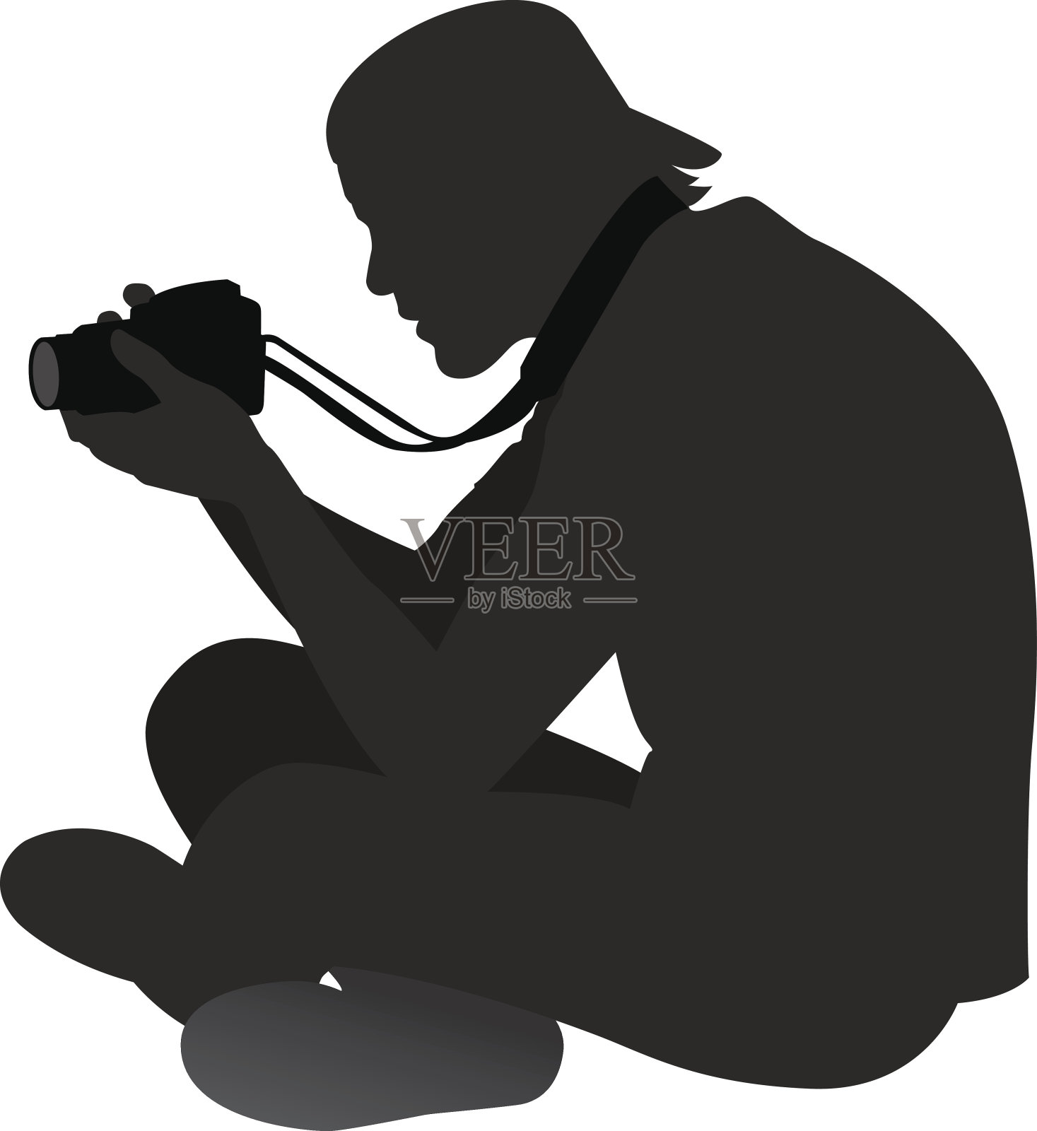 带着相机坐在地上的男人插画图片素材