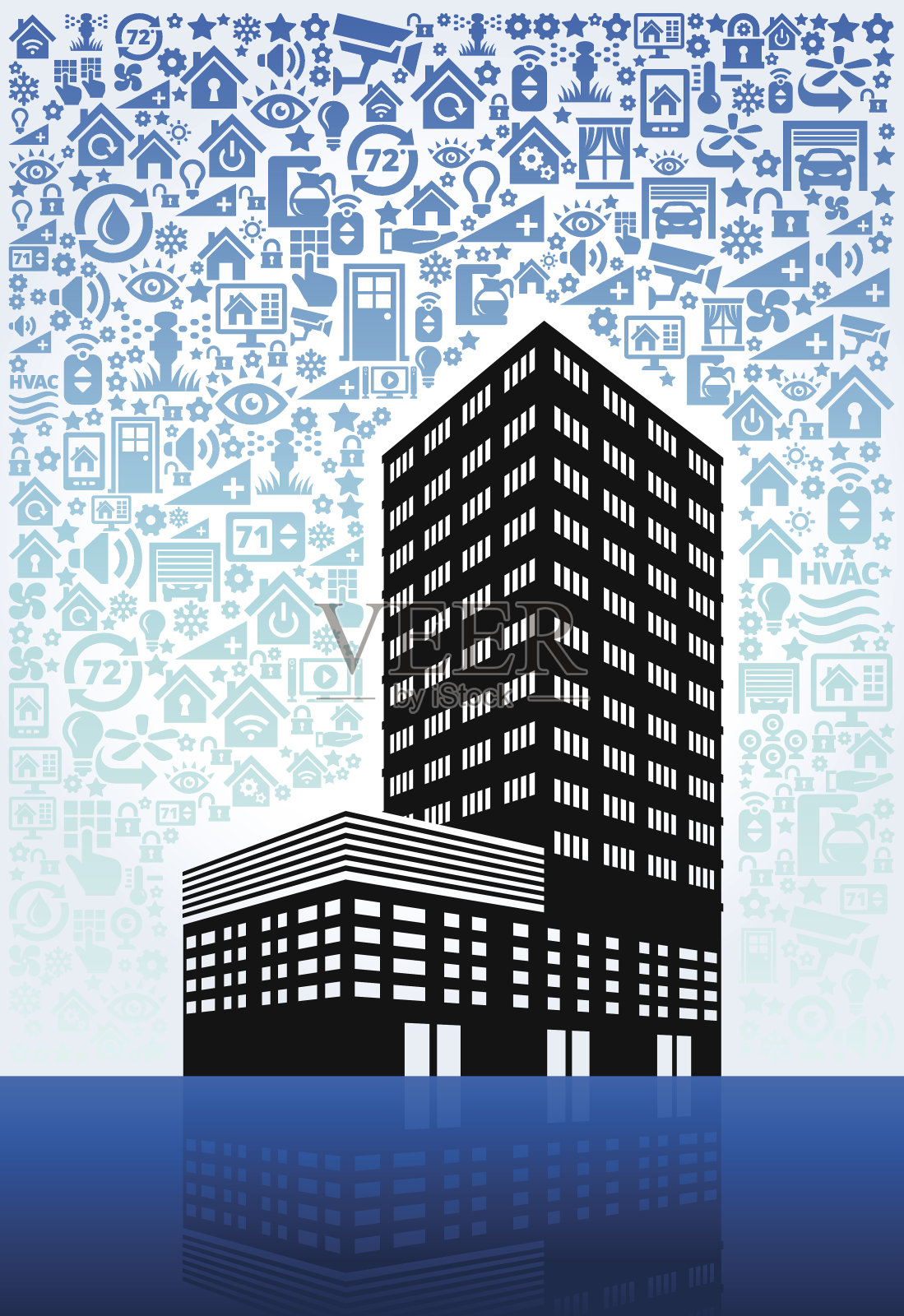 家庭自动化和安全矢量背景下的企业建设插画图片素材