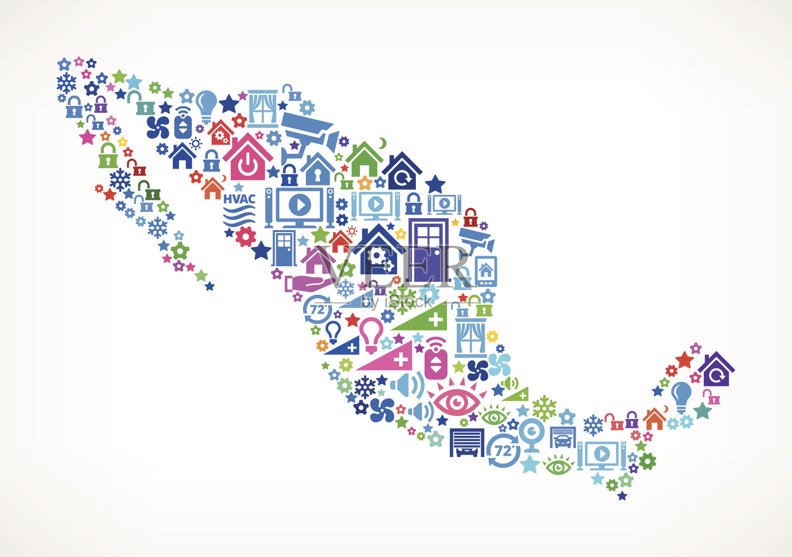 墨西哥家庭自动化和安全矢量背景插画图片素材