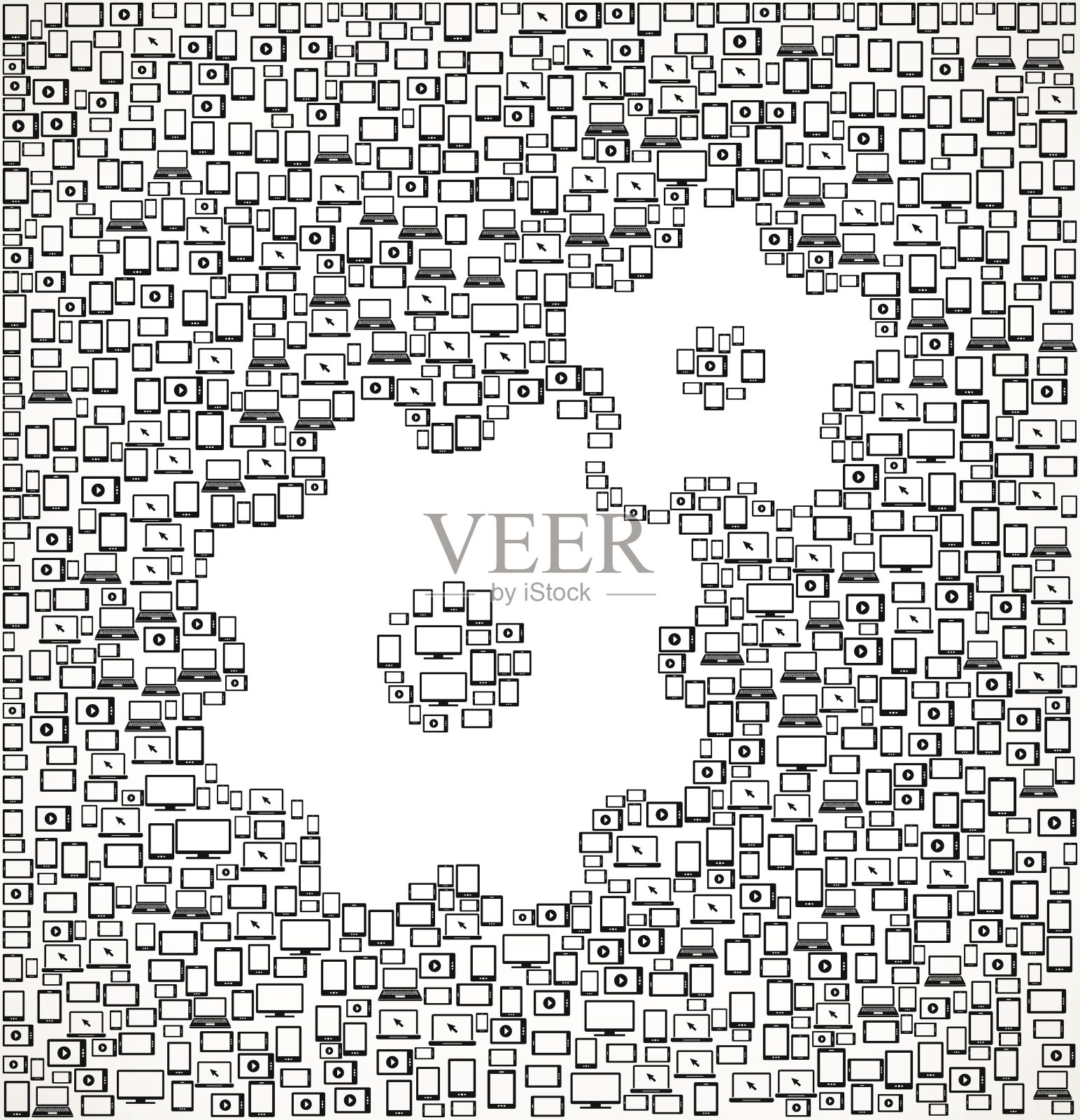 数码屏幕和智能手机图案上的齿轮插画图片素材