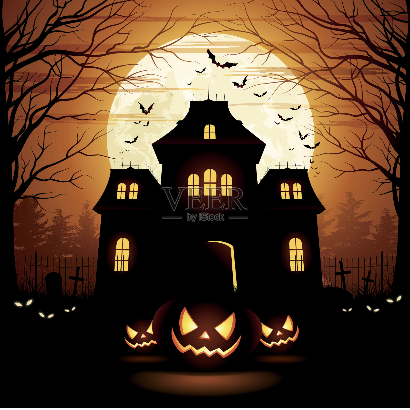 万圣节恐怖的房子插画图片素材