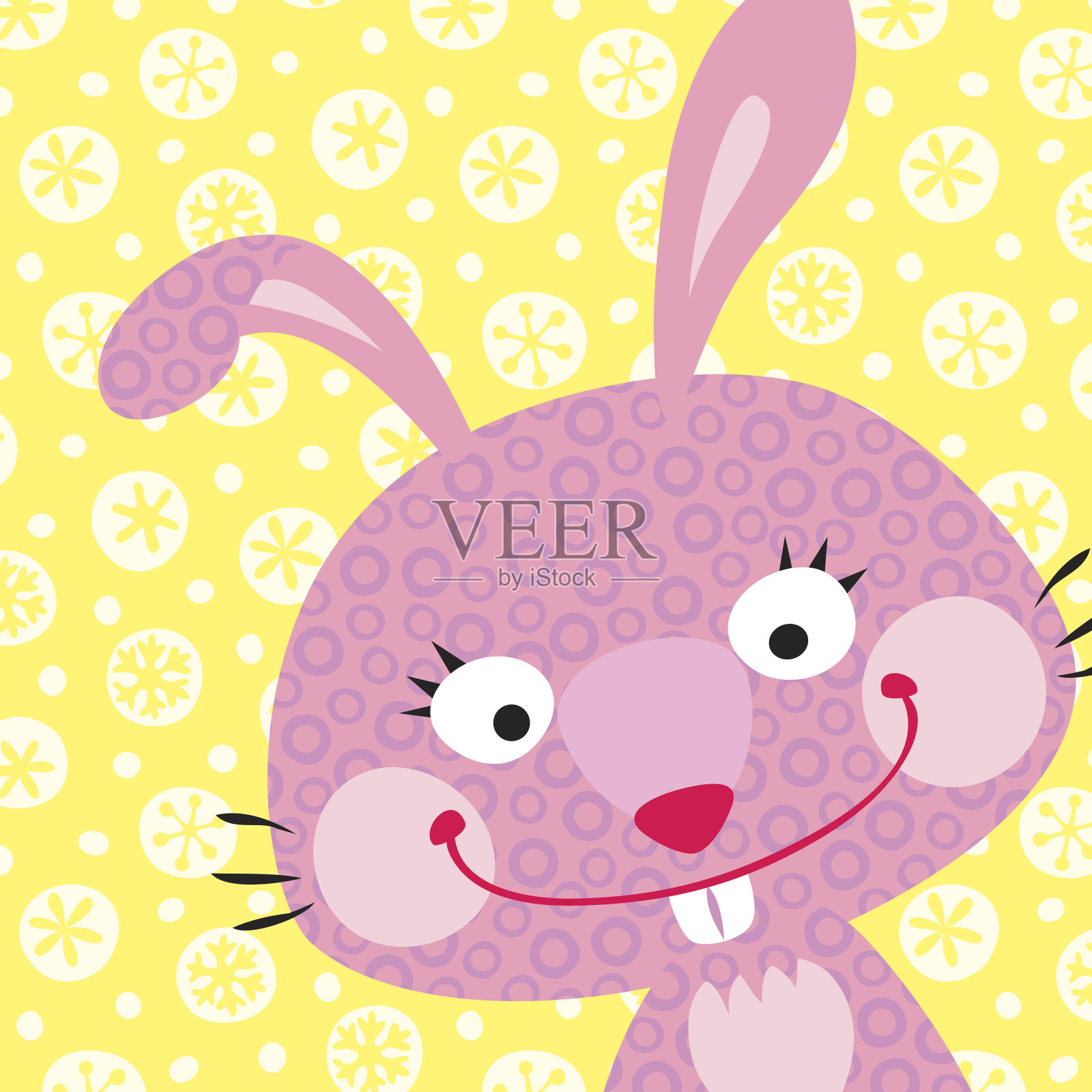 微笑兔子的明信片插画图片素材