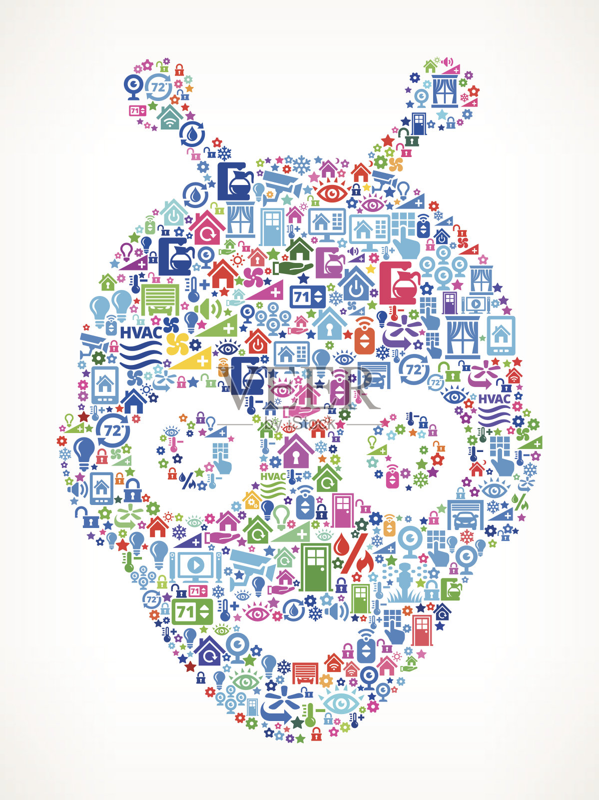 万圣节面具在家庭自动化和安全矢量背景插画图片素材