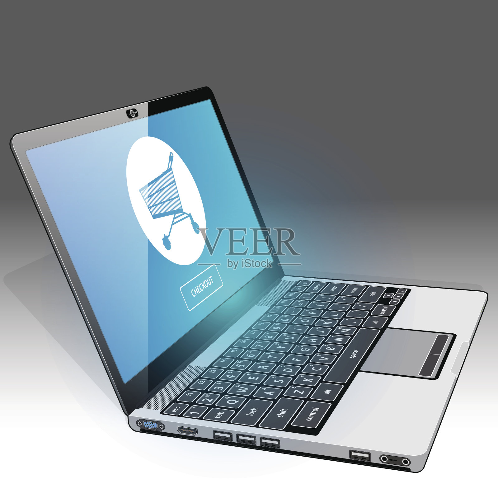 用笔记本电脑在网上购物插画图片素材