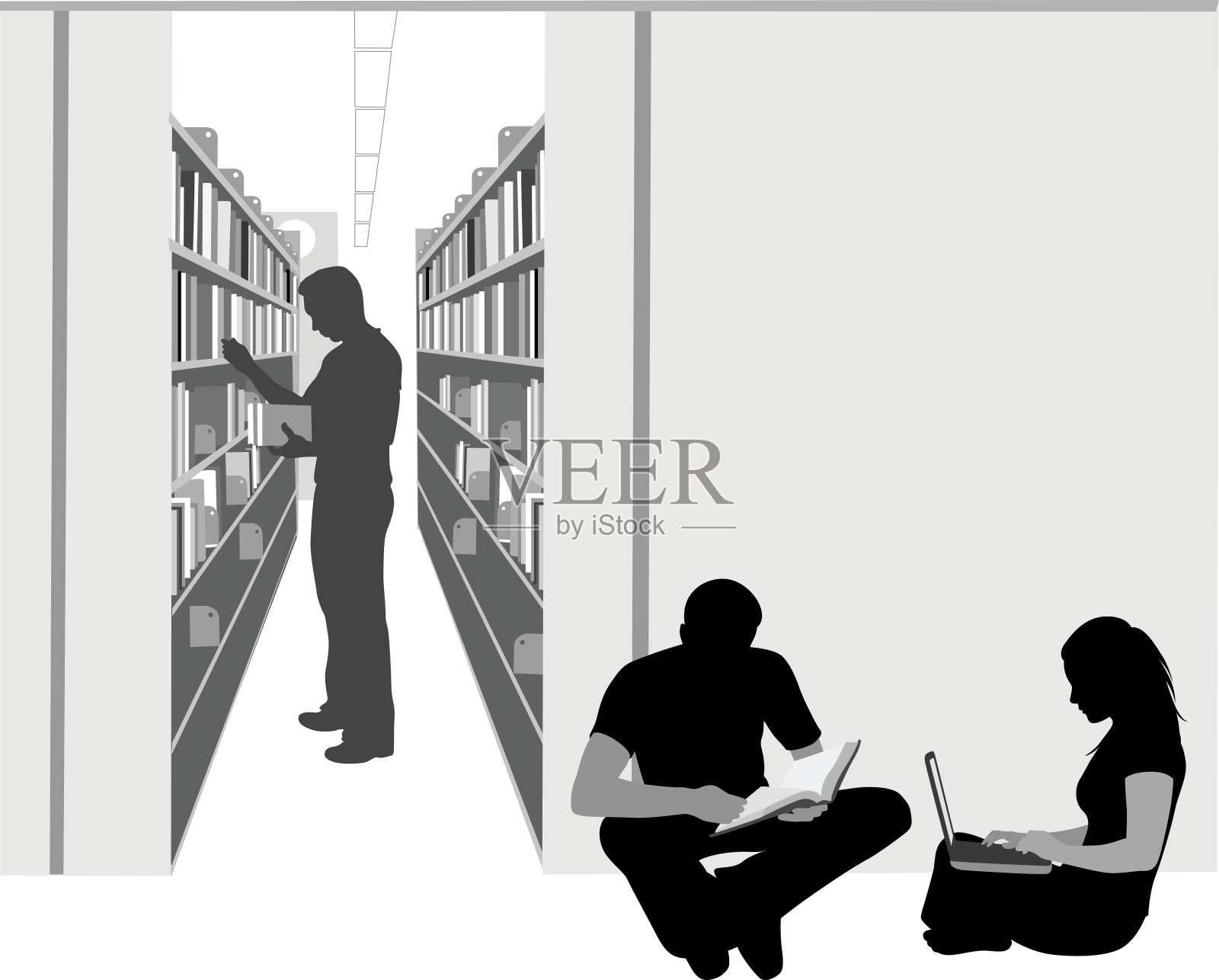 笔记本电脑的图书馆插画图片素材