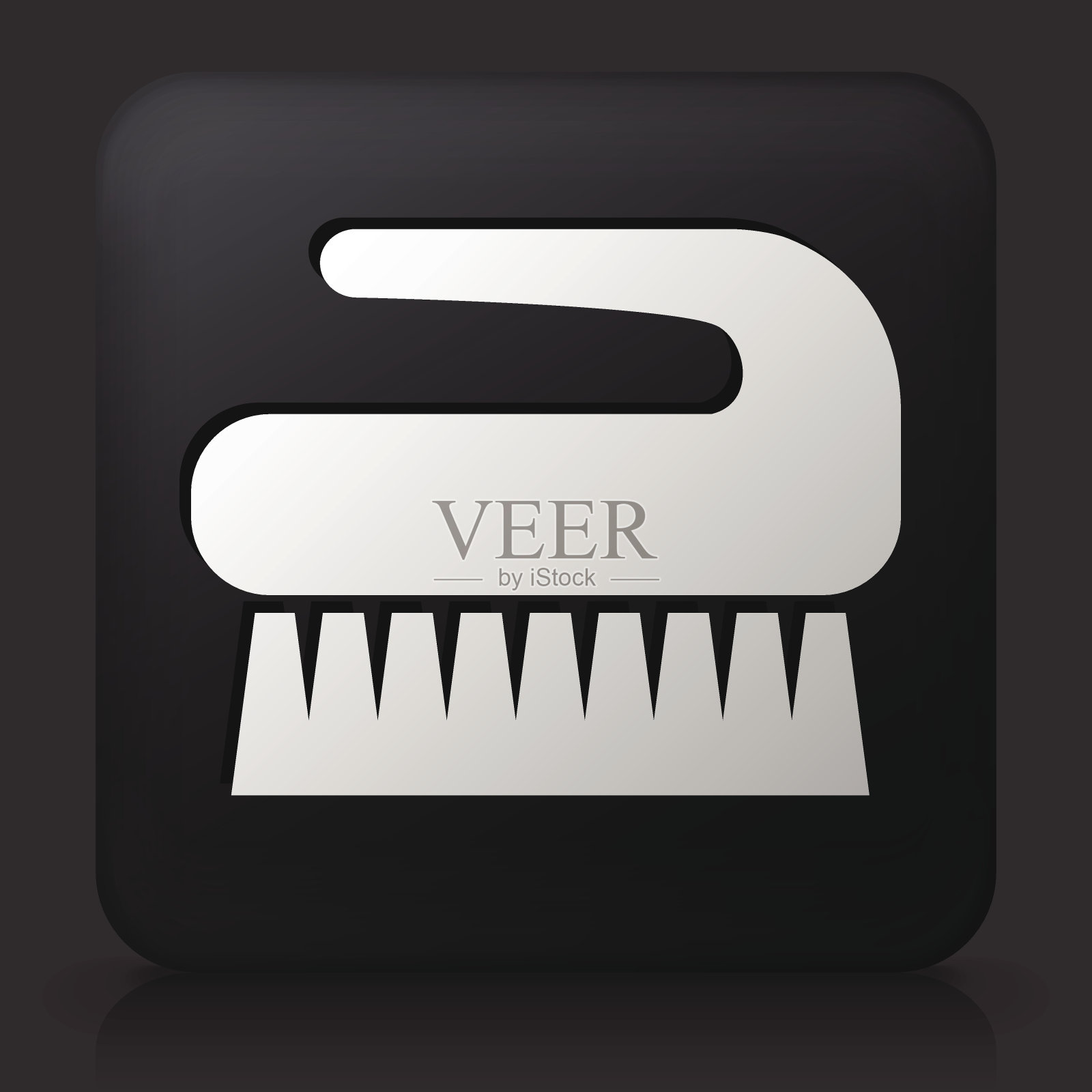 带有清洁刷图标的黑色方形按钮插画图片素材