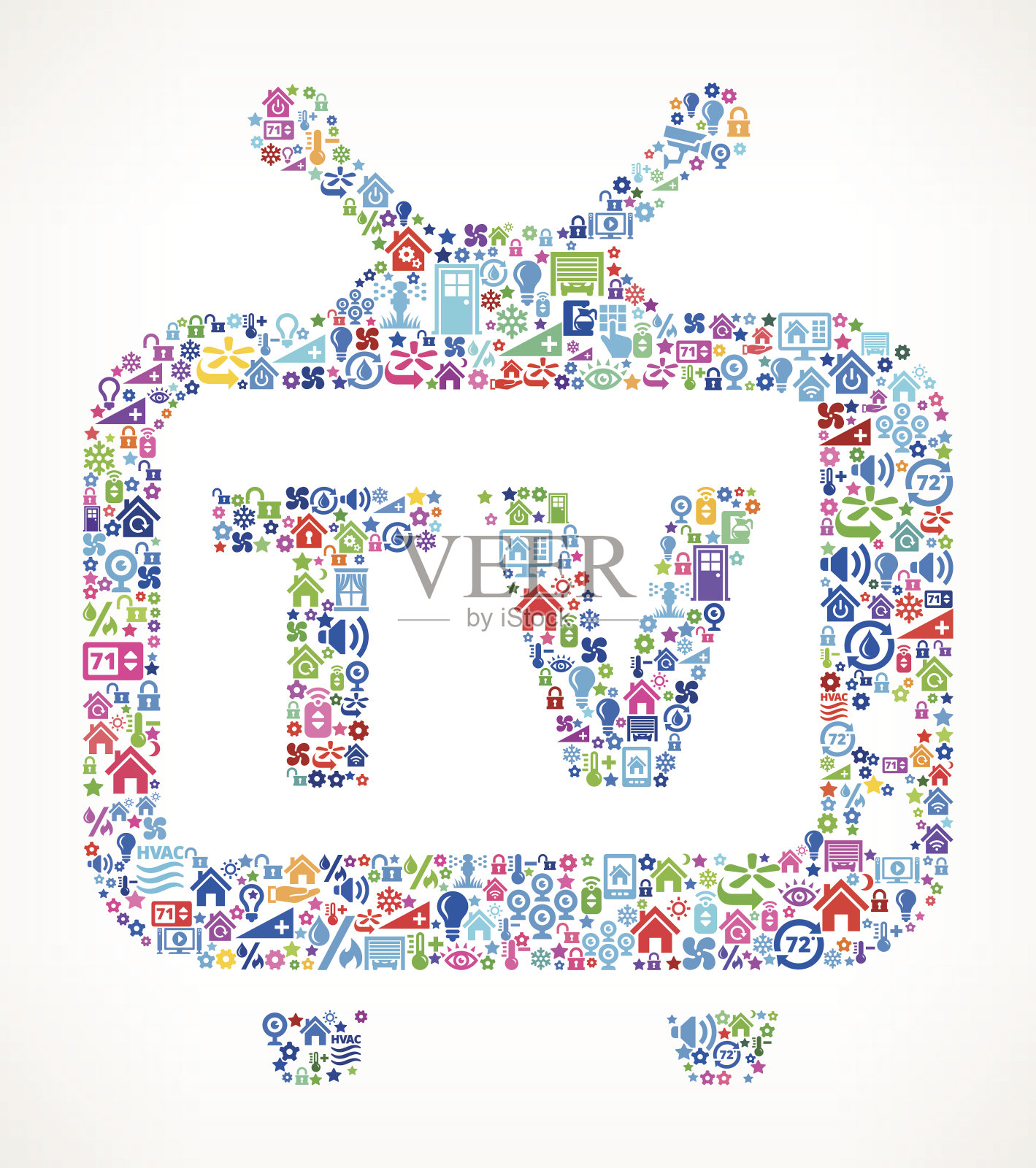 电视家庭自动化和安全矢量背景插画图片素材