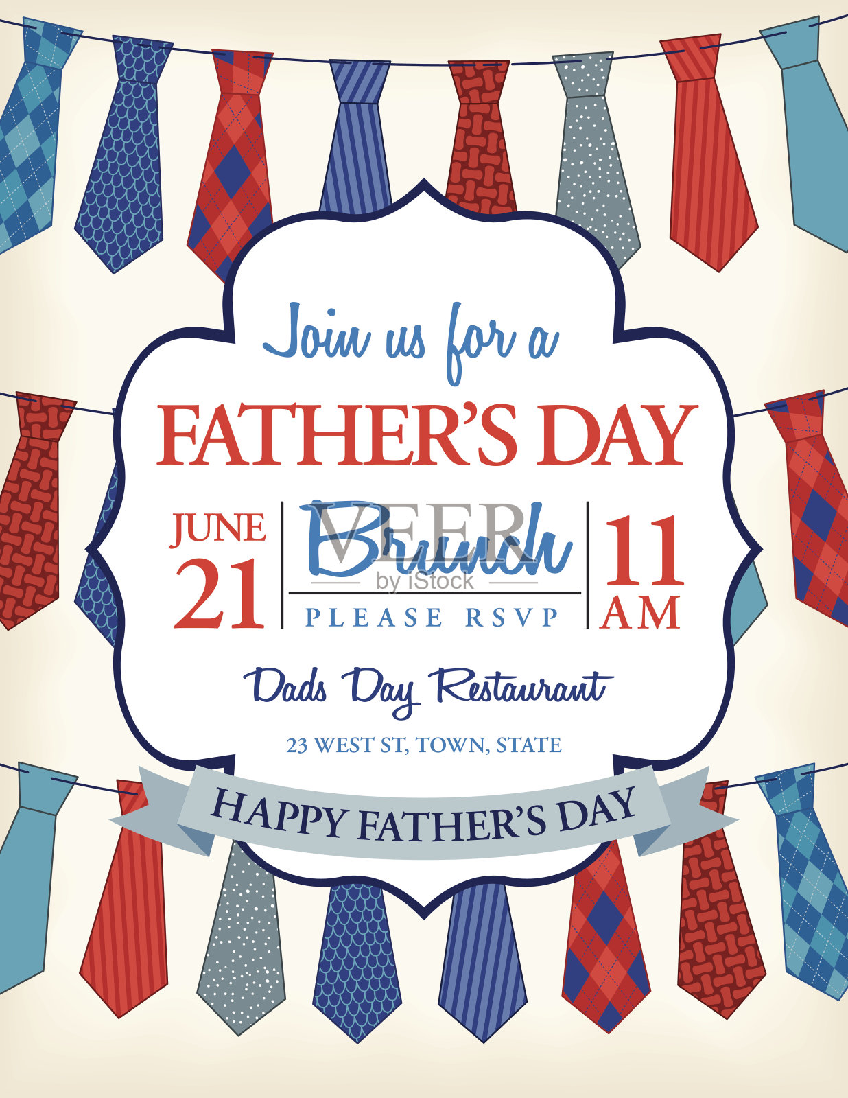 带领带的父亲节邀请函模板设计模板素材