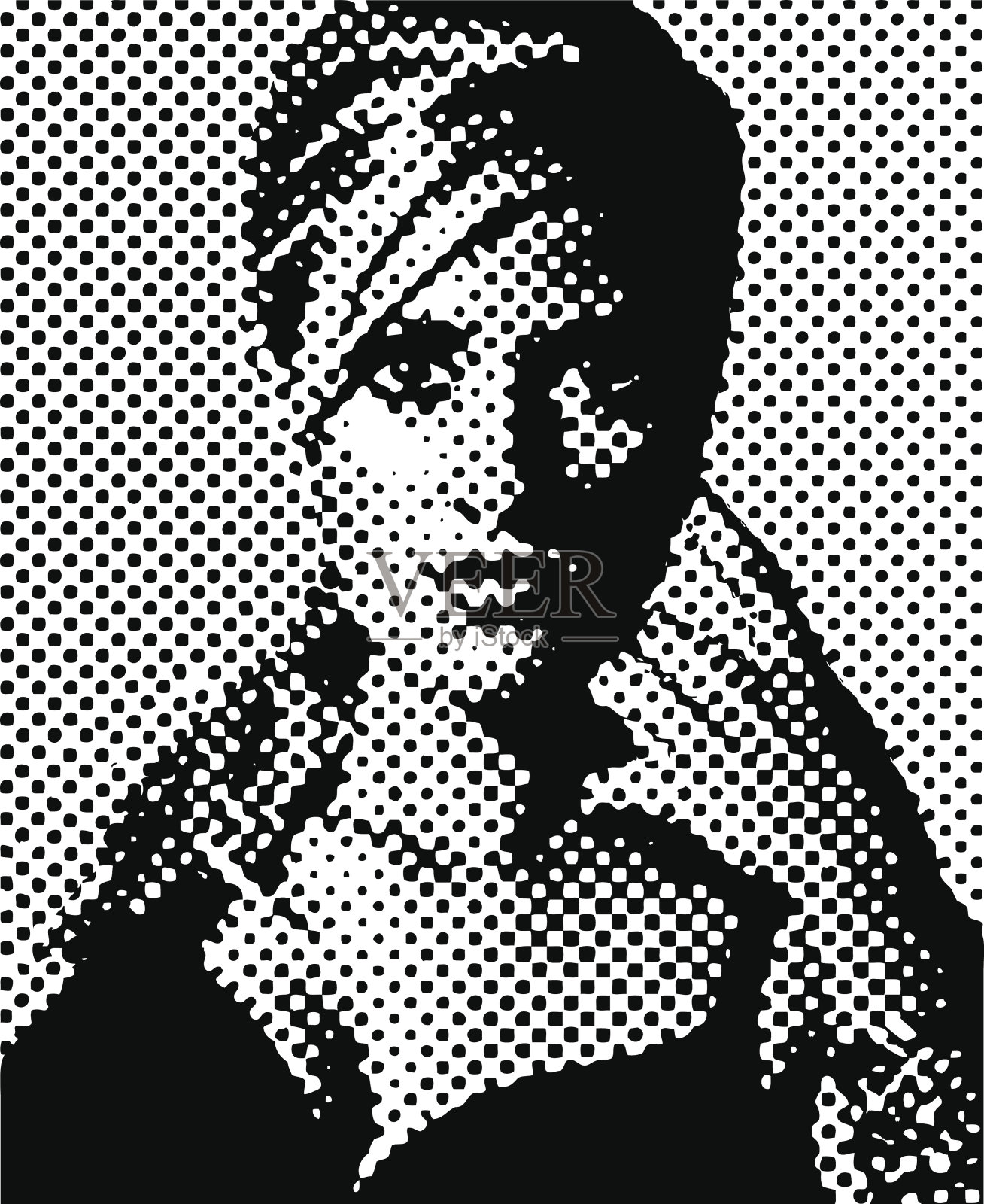 一个女人的复古半色调图案肖像设计模板素材