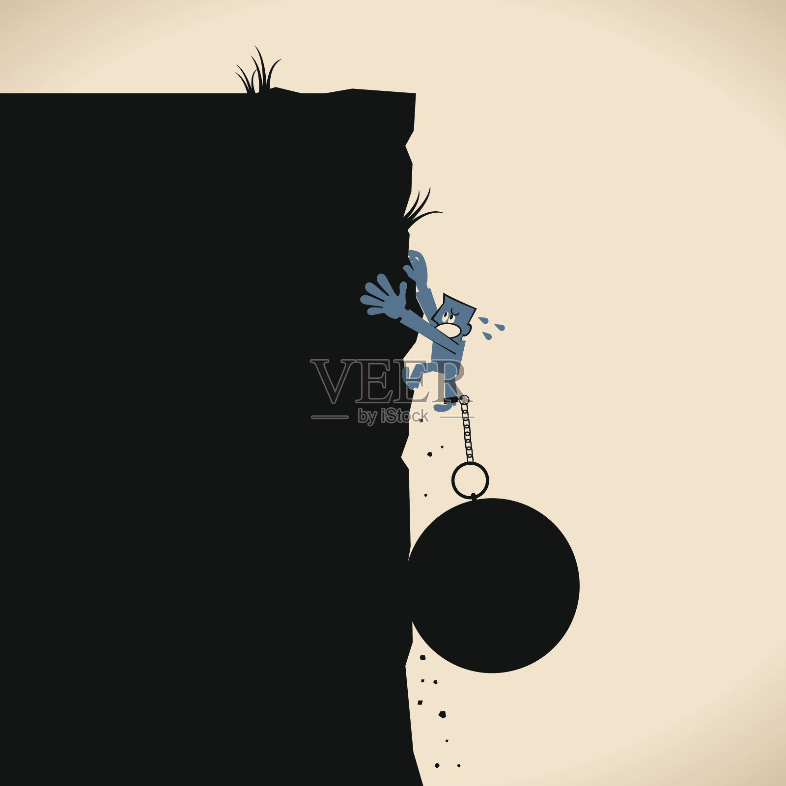 商人努力爬上悬崖插画图片素材