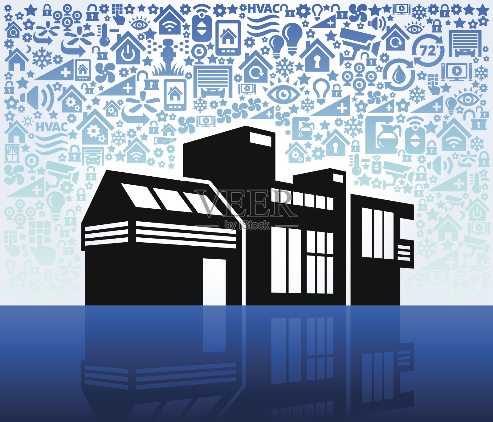 当代住宅的家庭自动化与安全矢量背景插画图片素材