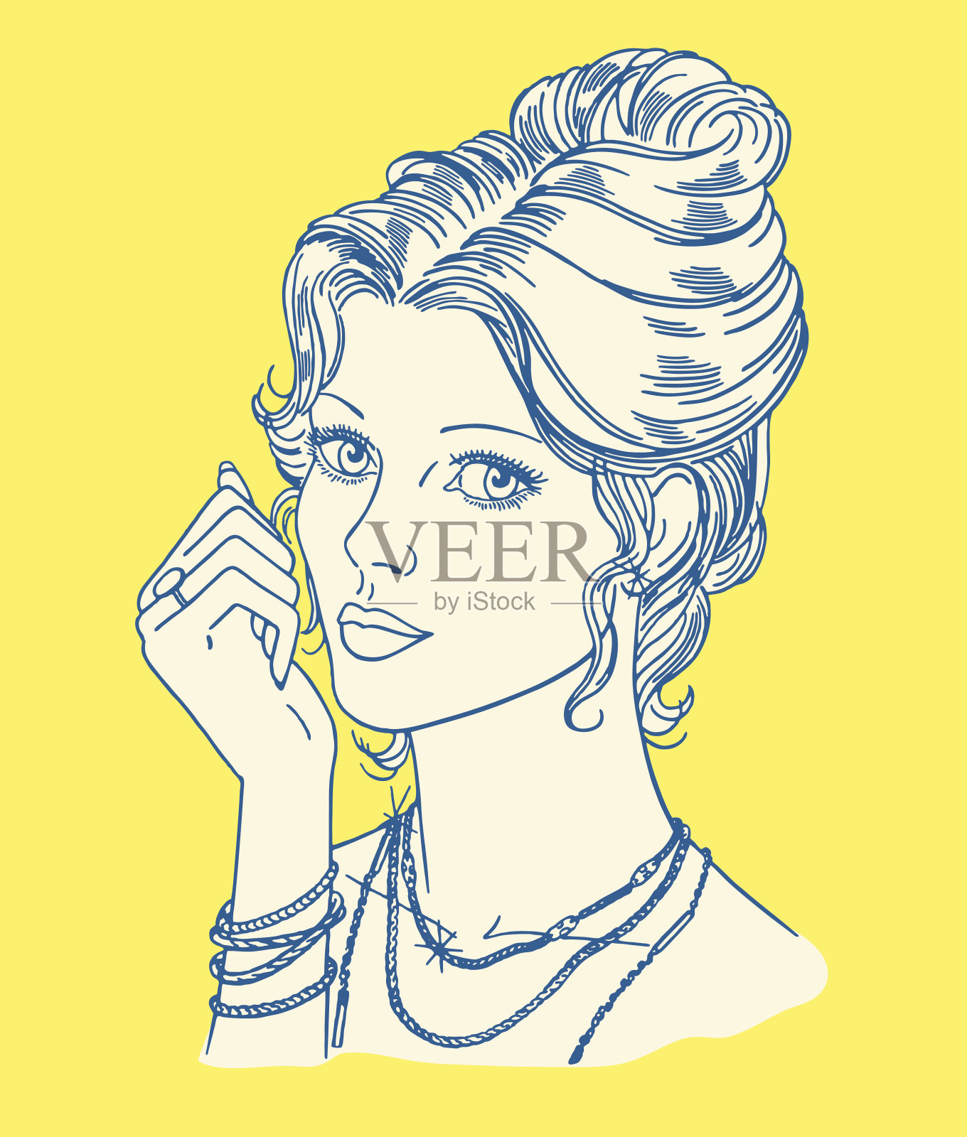 高发髻的女人插画图片素材