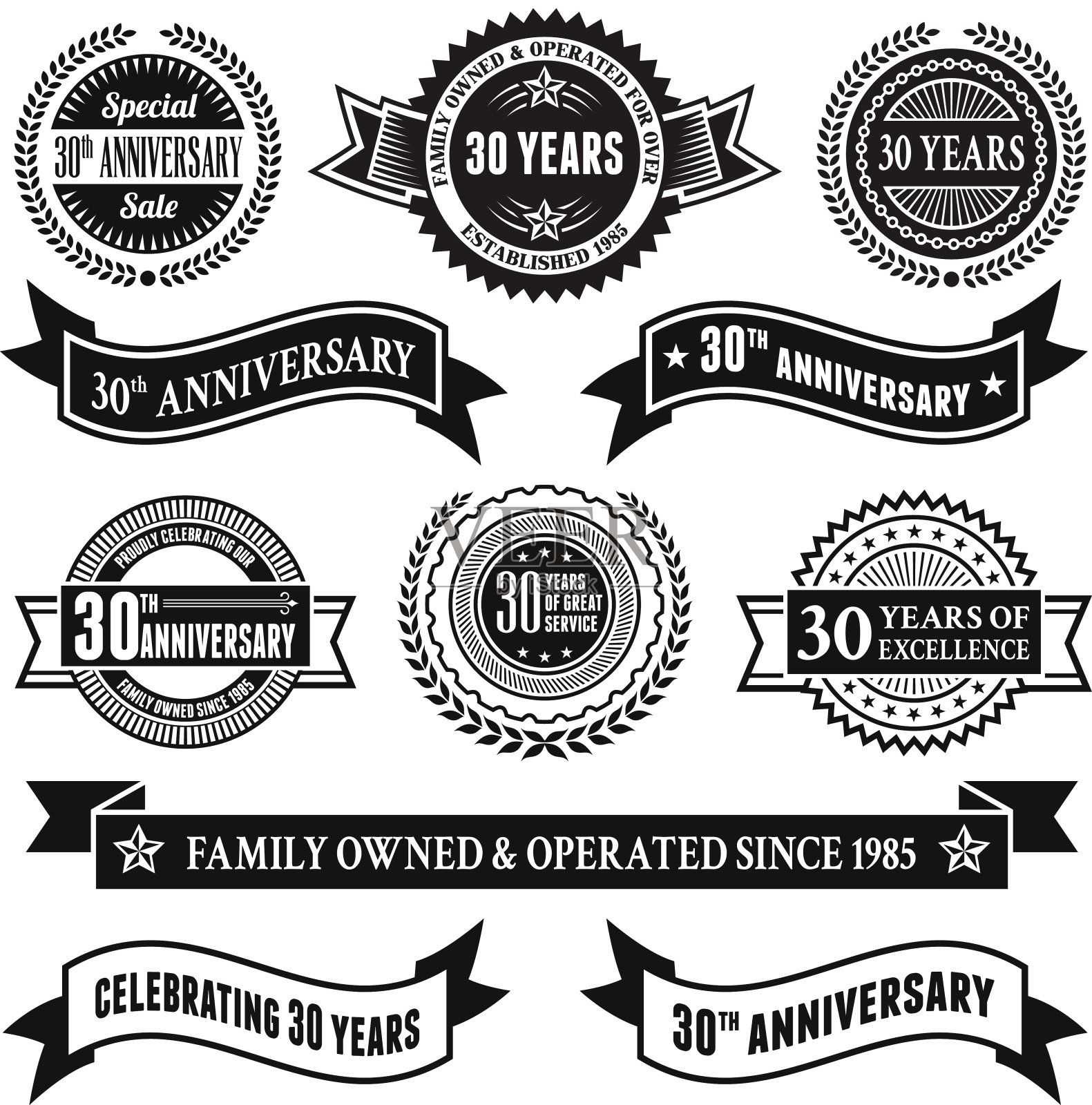 30周年矢量徽章设置版权免费矢量背景插画图片素材