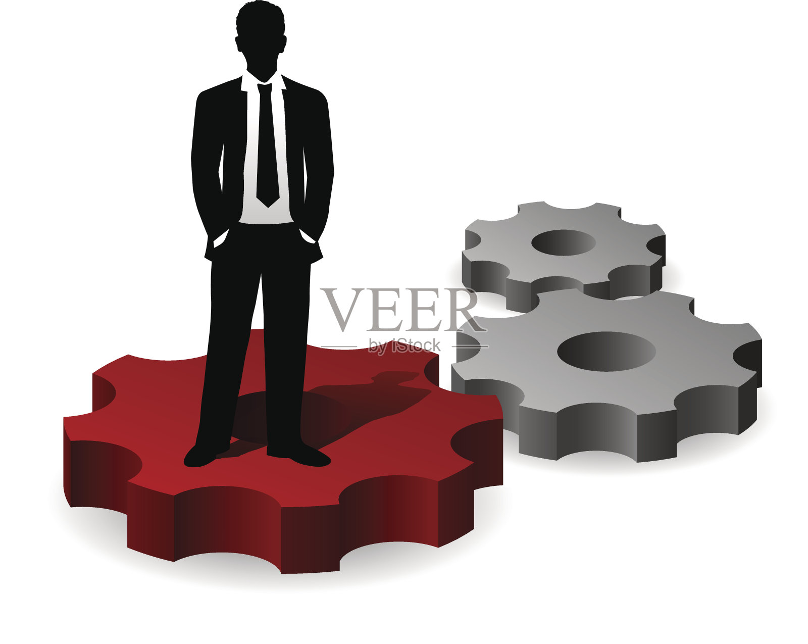 商人站在白色背景的齿轮上插画图片素材