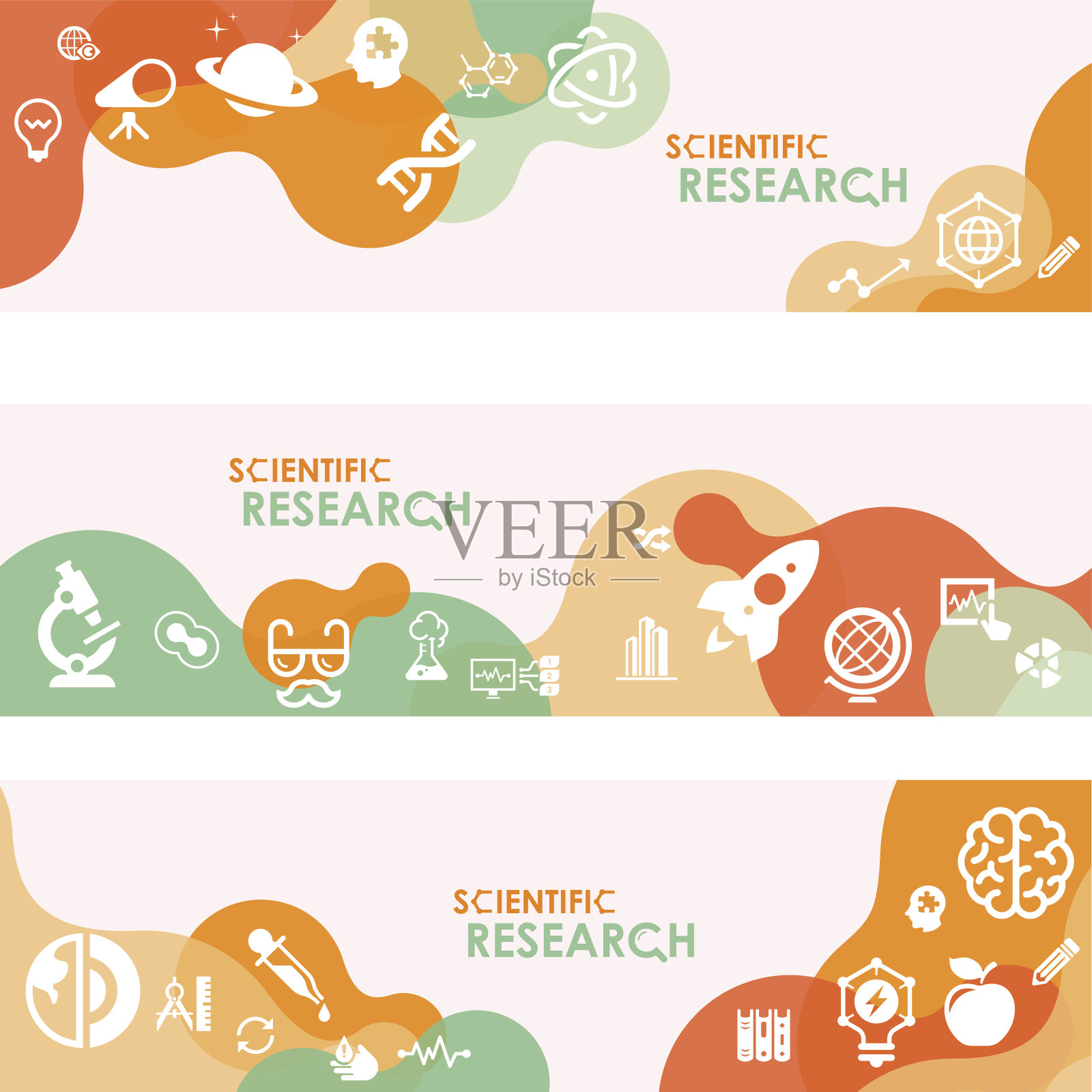科学研究横幅和相关的图标设置插画图片素材
