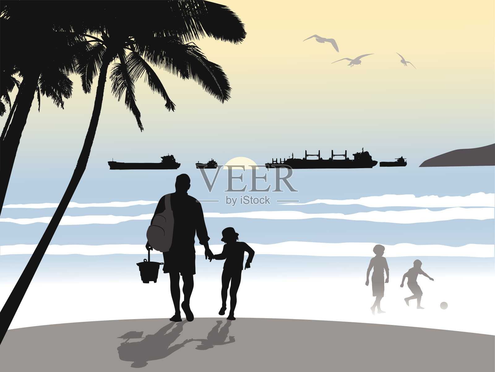 假期和爸爸插画图片素材