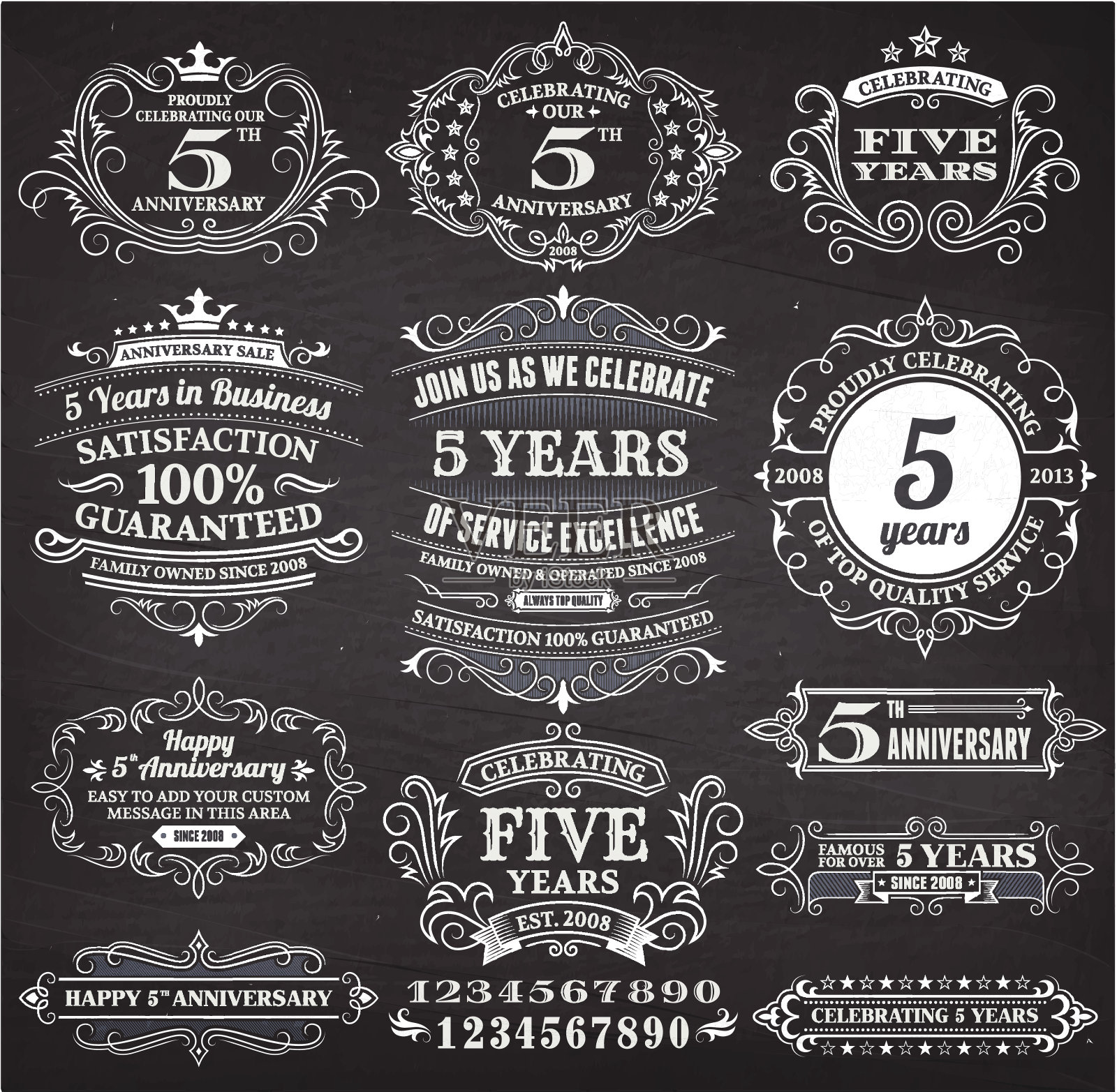 五周年手绘黑板版权免费矢量背景插画图片素材