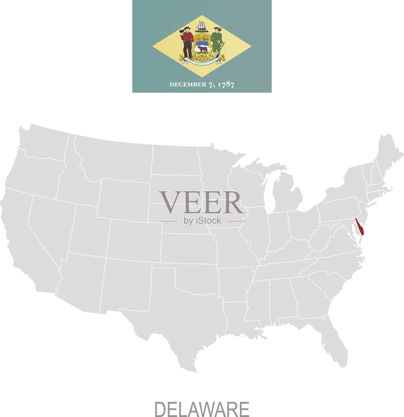 特拉华州旗和美国地图上的位置插画图片素材