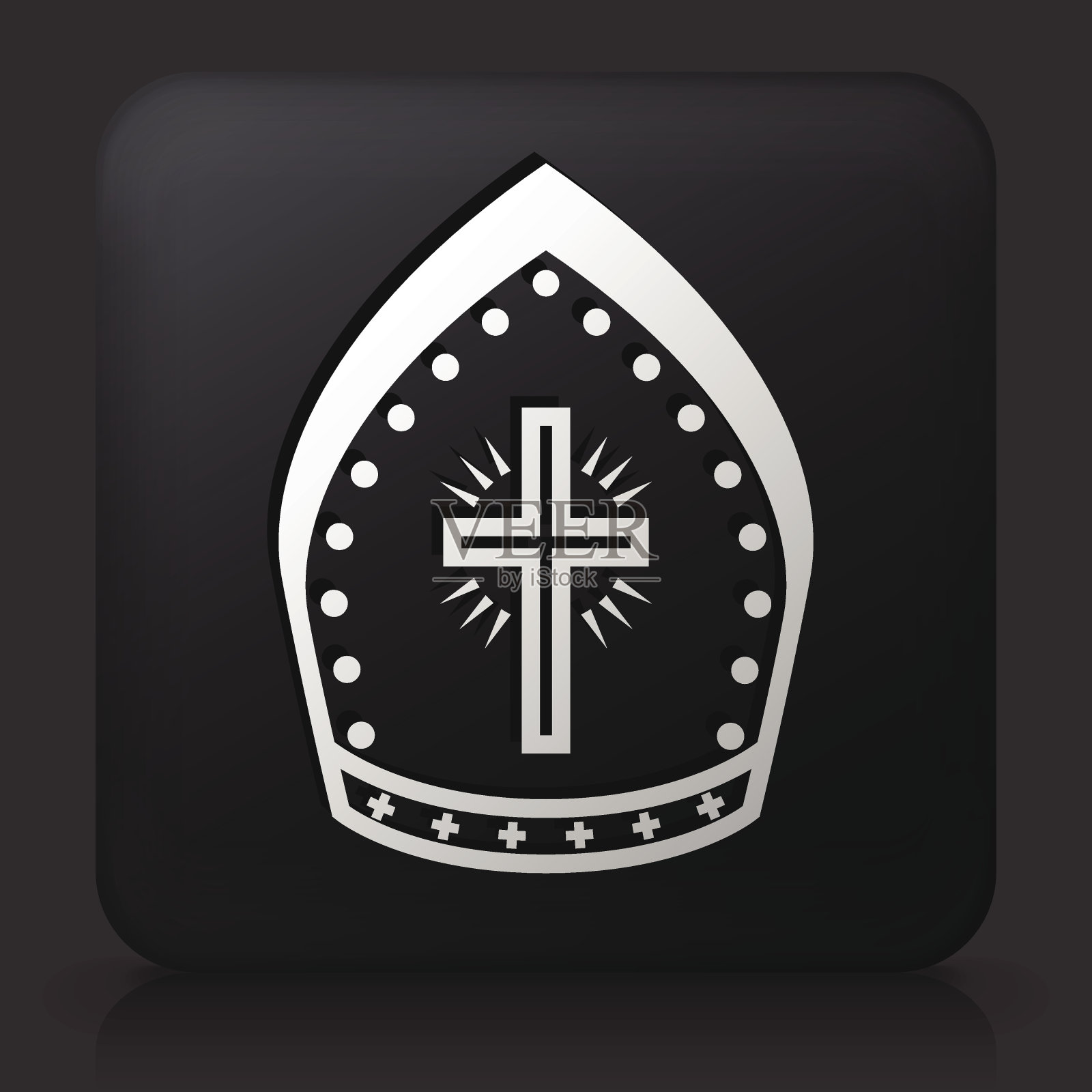 黑色方形按钮与主教帽图标插画图片素材