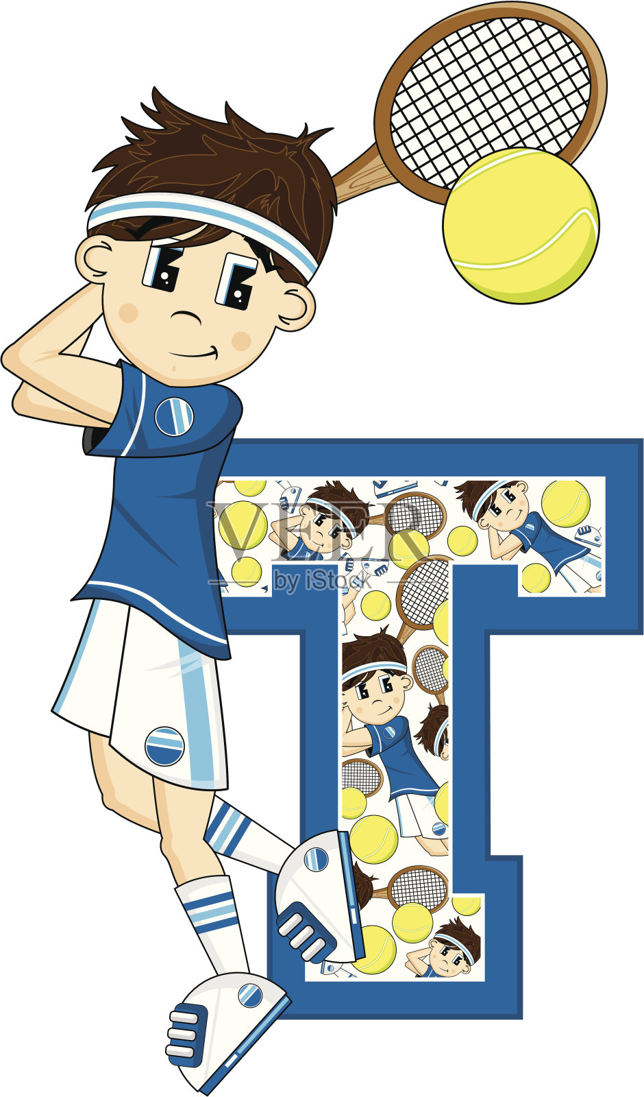 网球男孩学习字母T设计元素图片