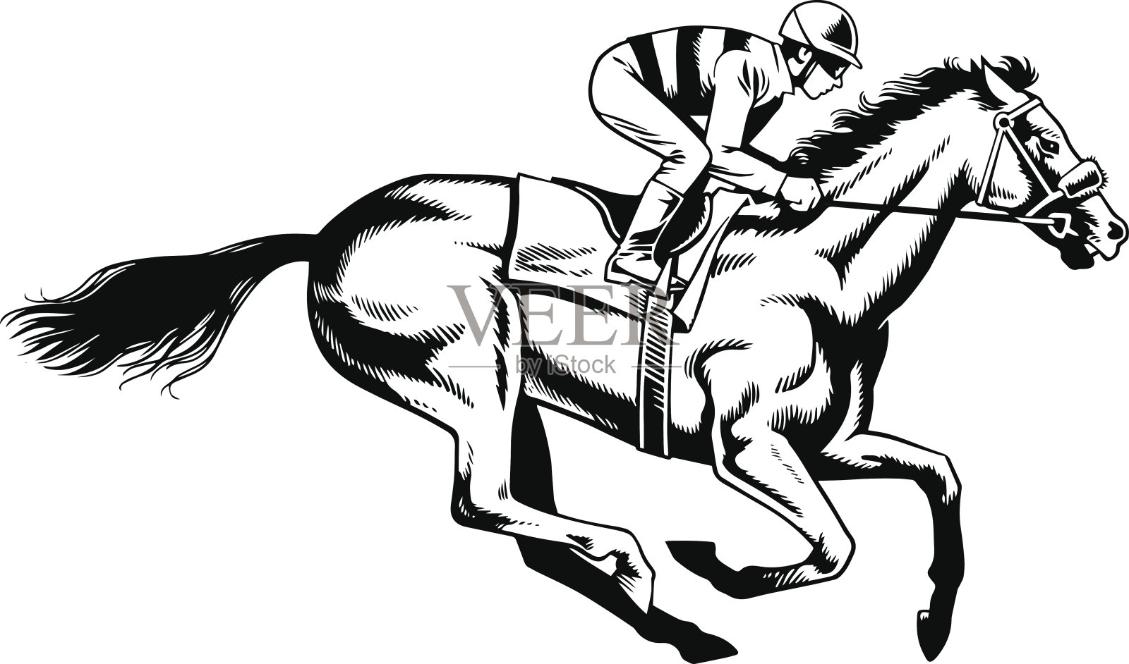 纯种赛马-黑白画插画图片素材