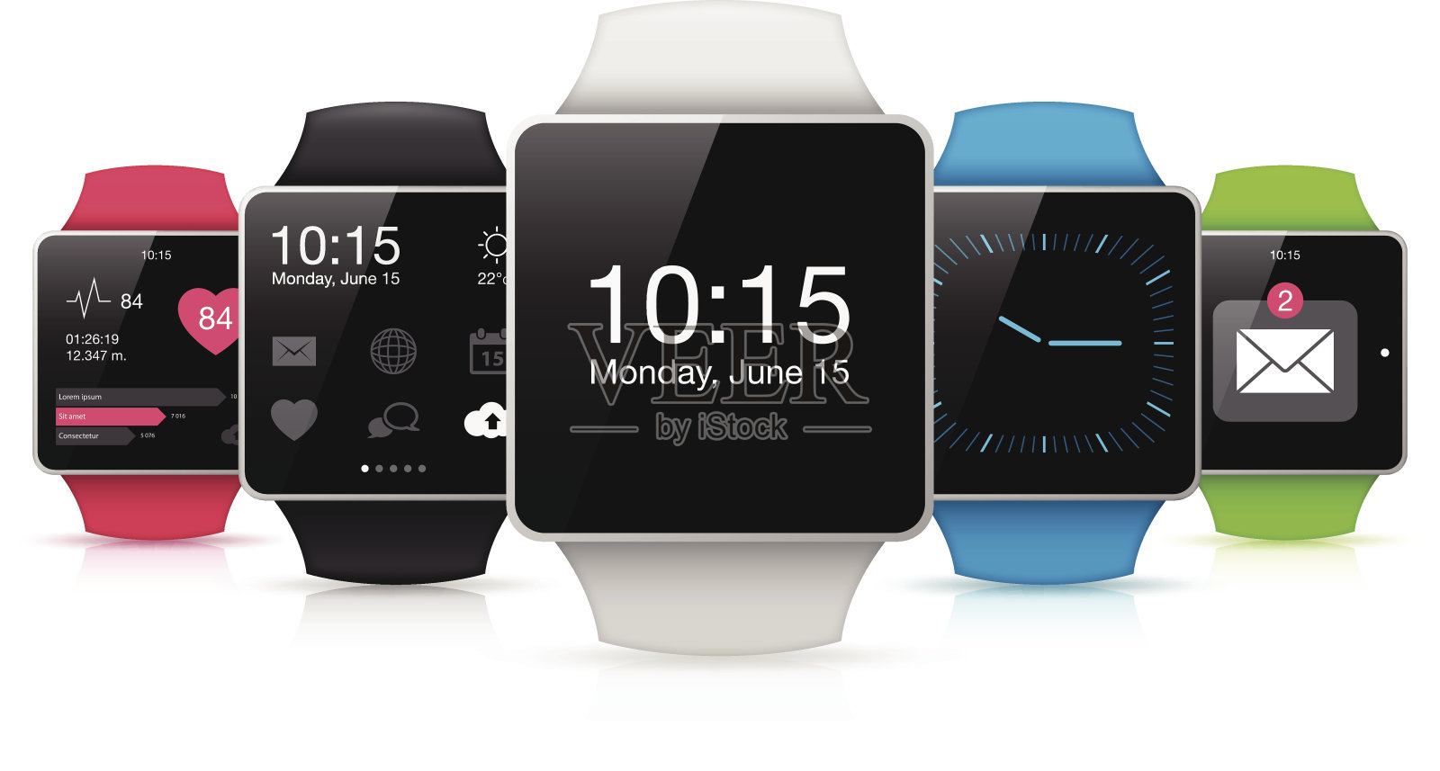 显示应用程序图标的智能手表插画图片素材