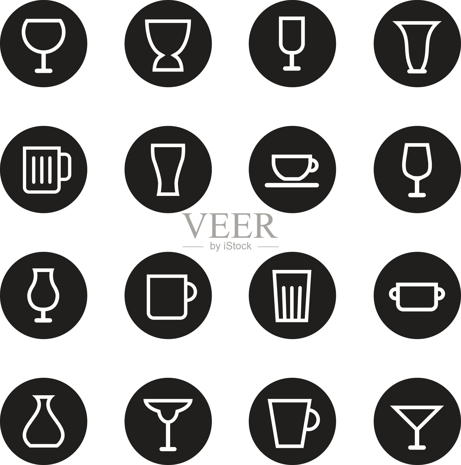 玻璃和杯子图标-黑圈系列图标素材