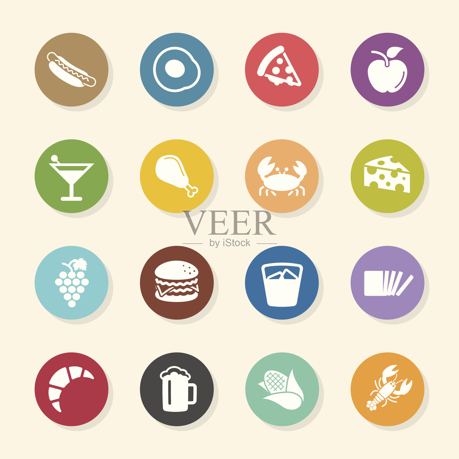 食品和饮料图标设置1 -颜色圈系列图标素材