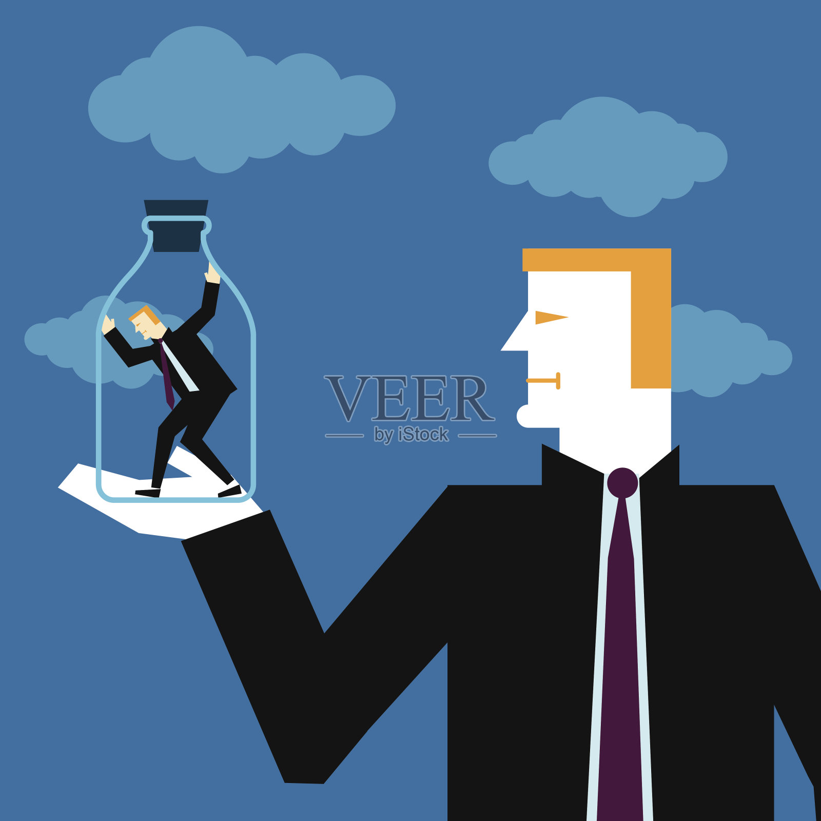 被困的瓶子里面插画图片素材