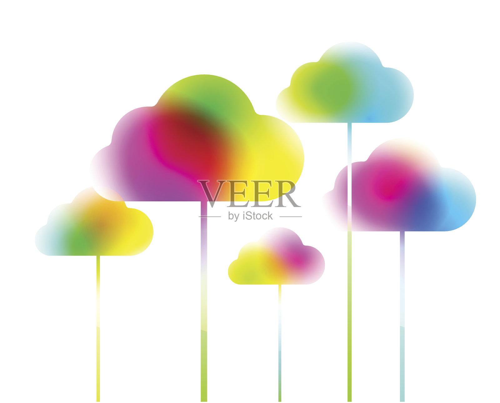 云计算图标，各种颜色插画图片素材