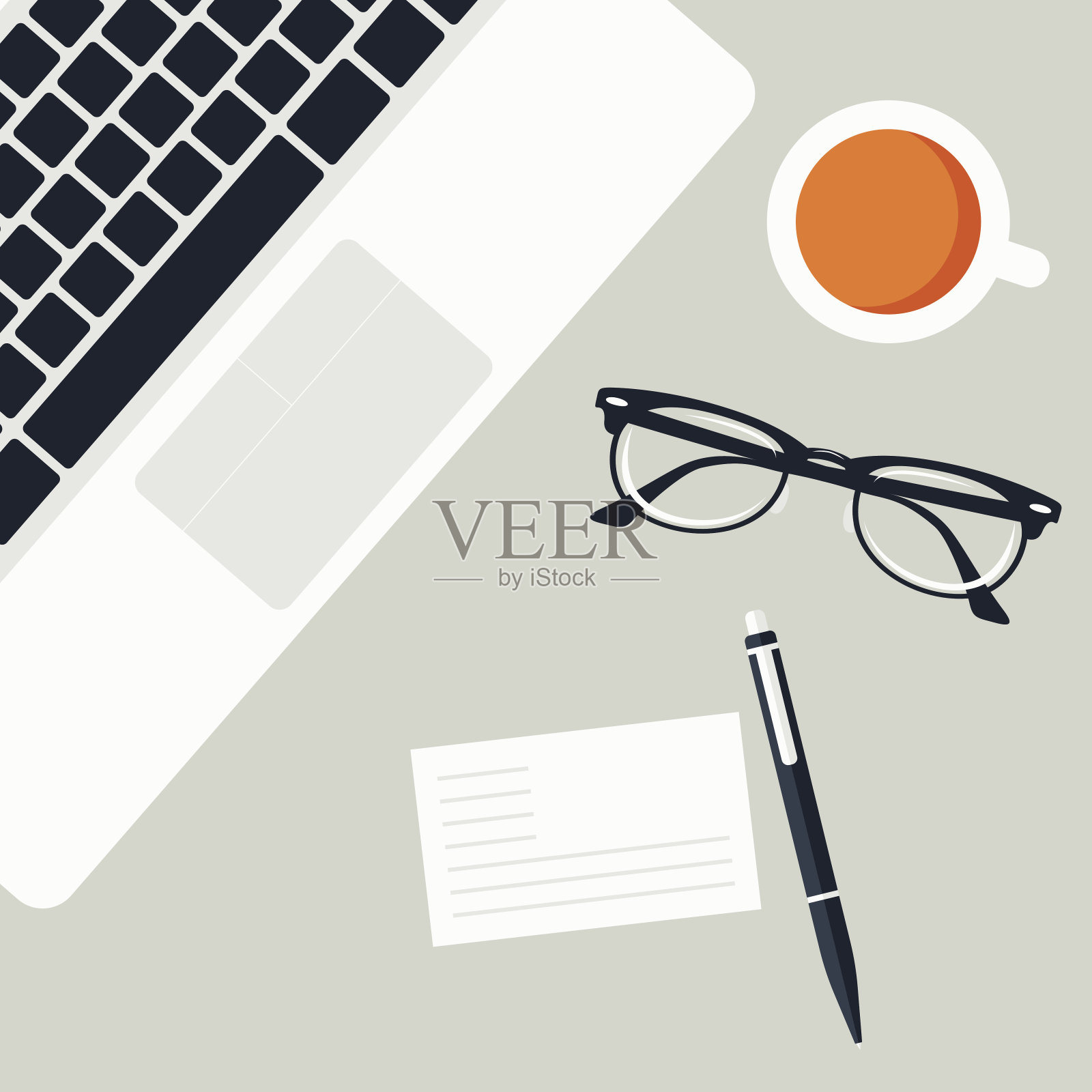 平的办公桌上插画图片素材