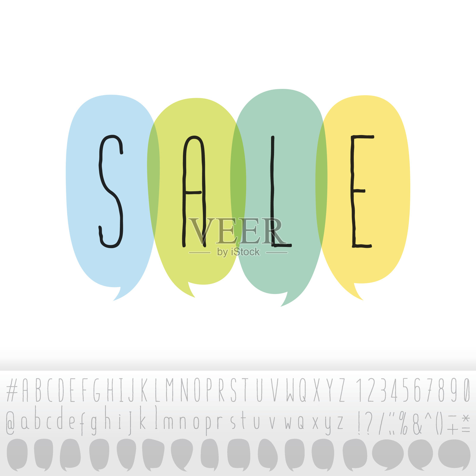 销售文字在语音气泡与字母表设计集设计元素图片