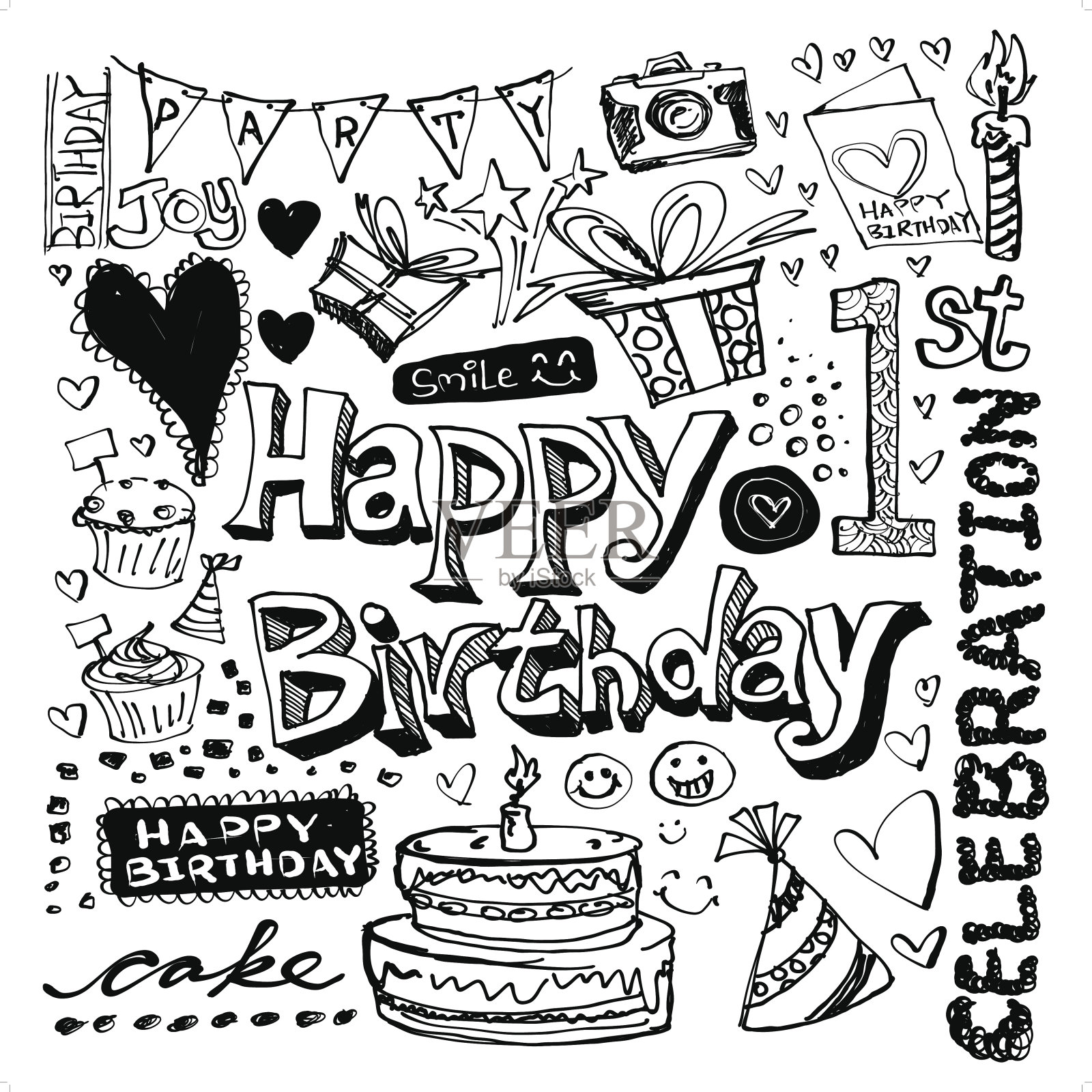 生日快乐涂鸦画设计元素图片