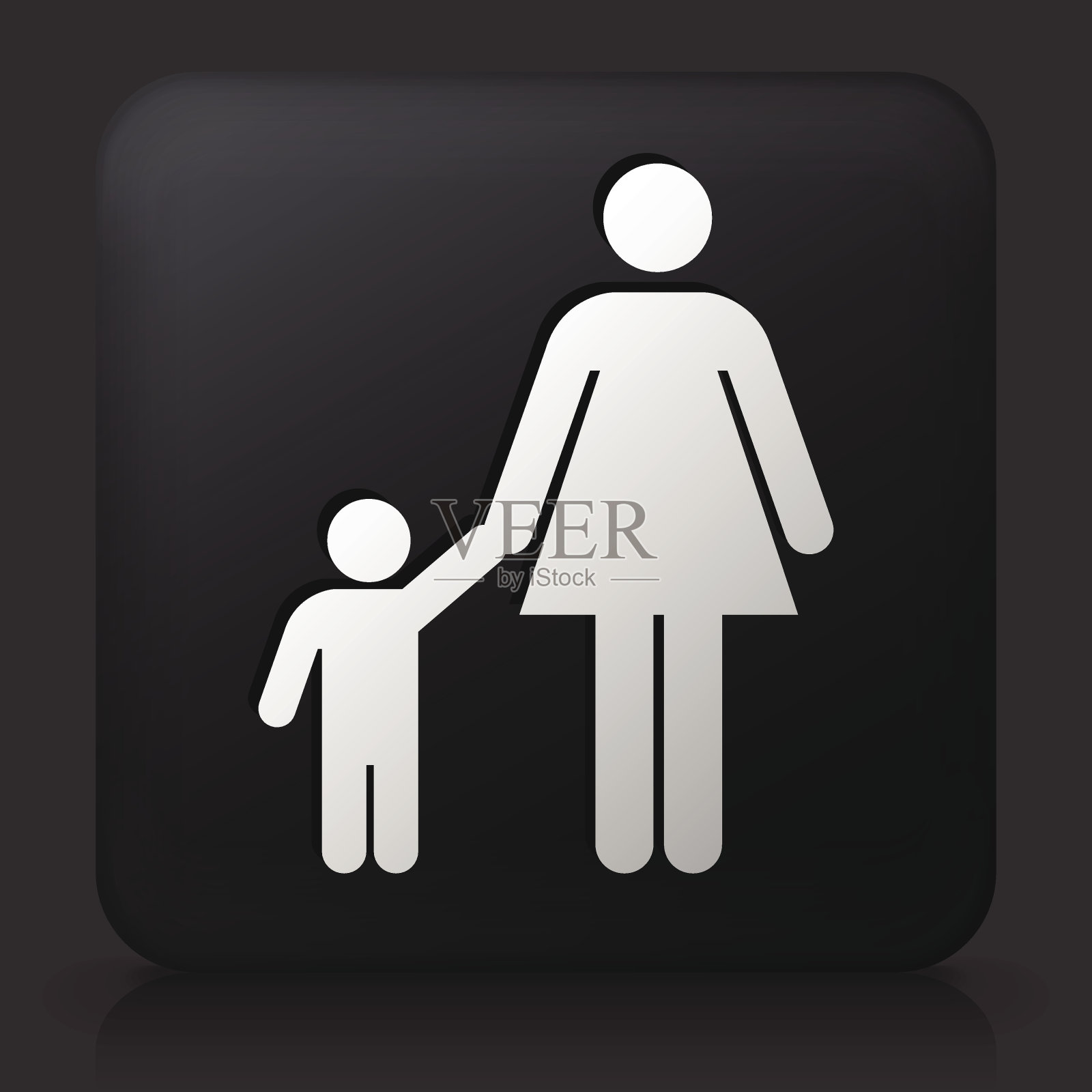 黑色方形按钮与母亲和男孩图标设计元素图片