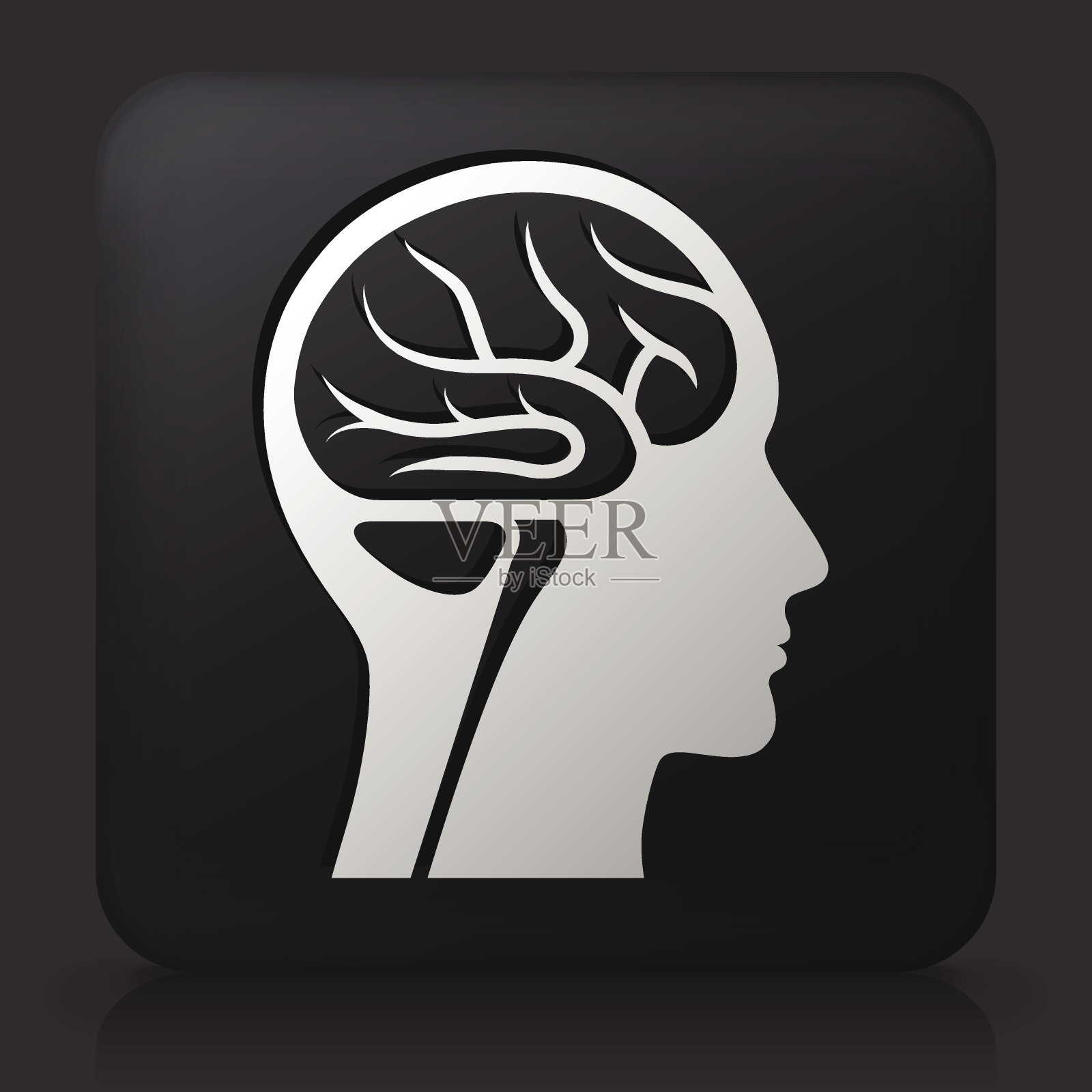 黑色方形按钮与大脑扫描插画图片素材