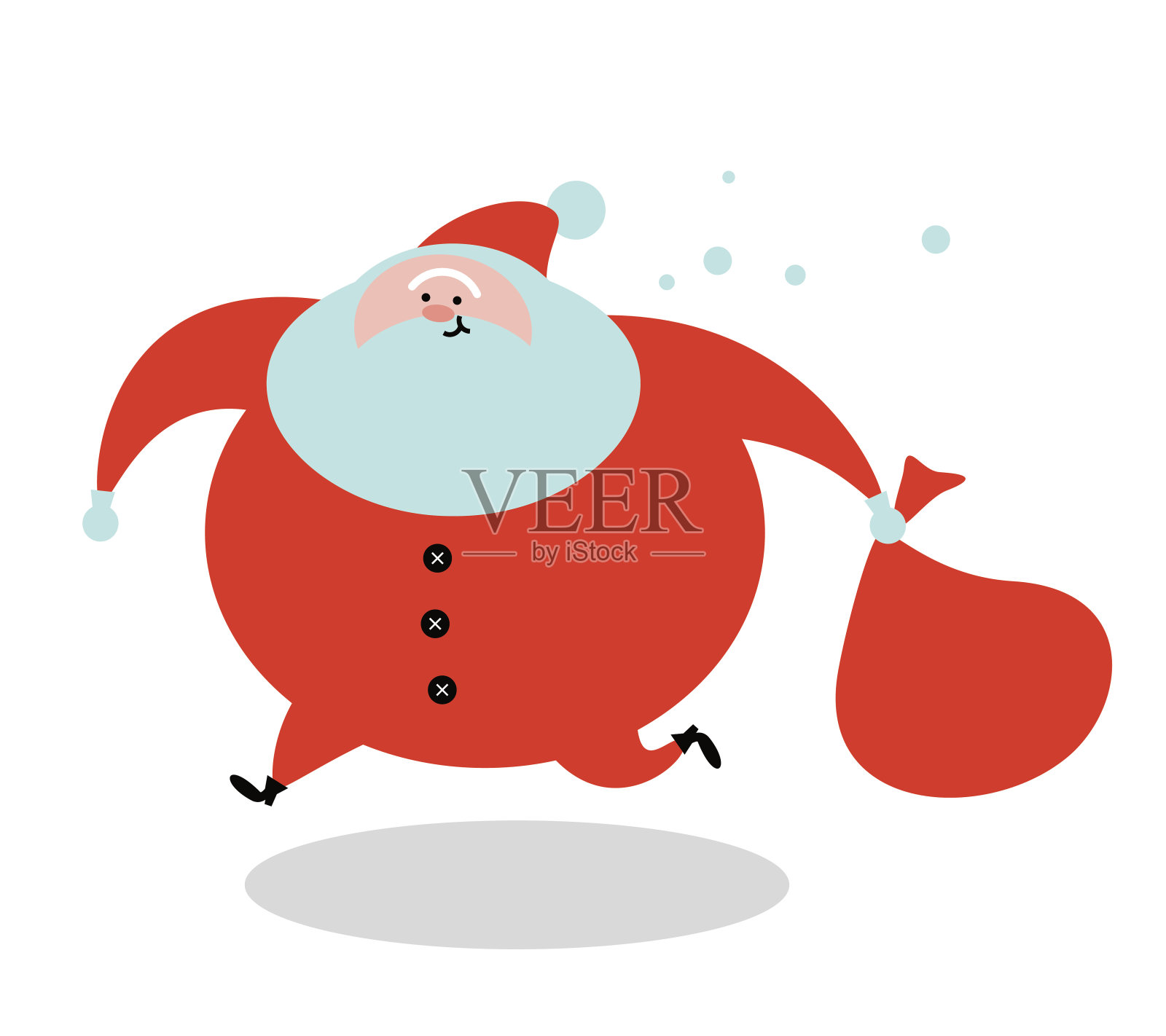 圣诞老人拿着一个红色的袋子在跑插画图片素材