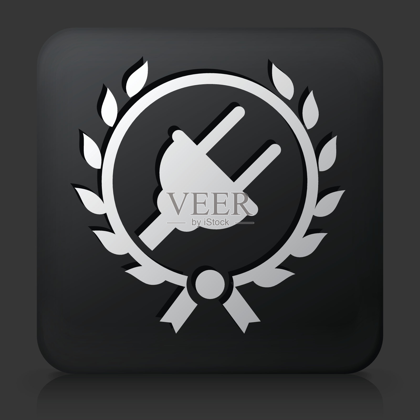 黑色方形按钮与电动插头徽章图标插画图片素材