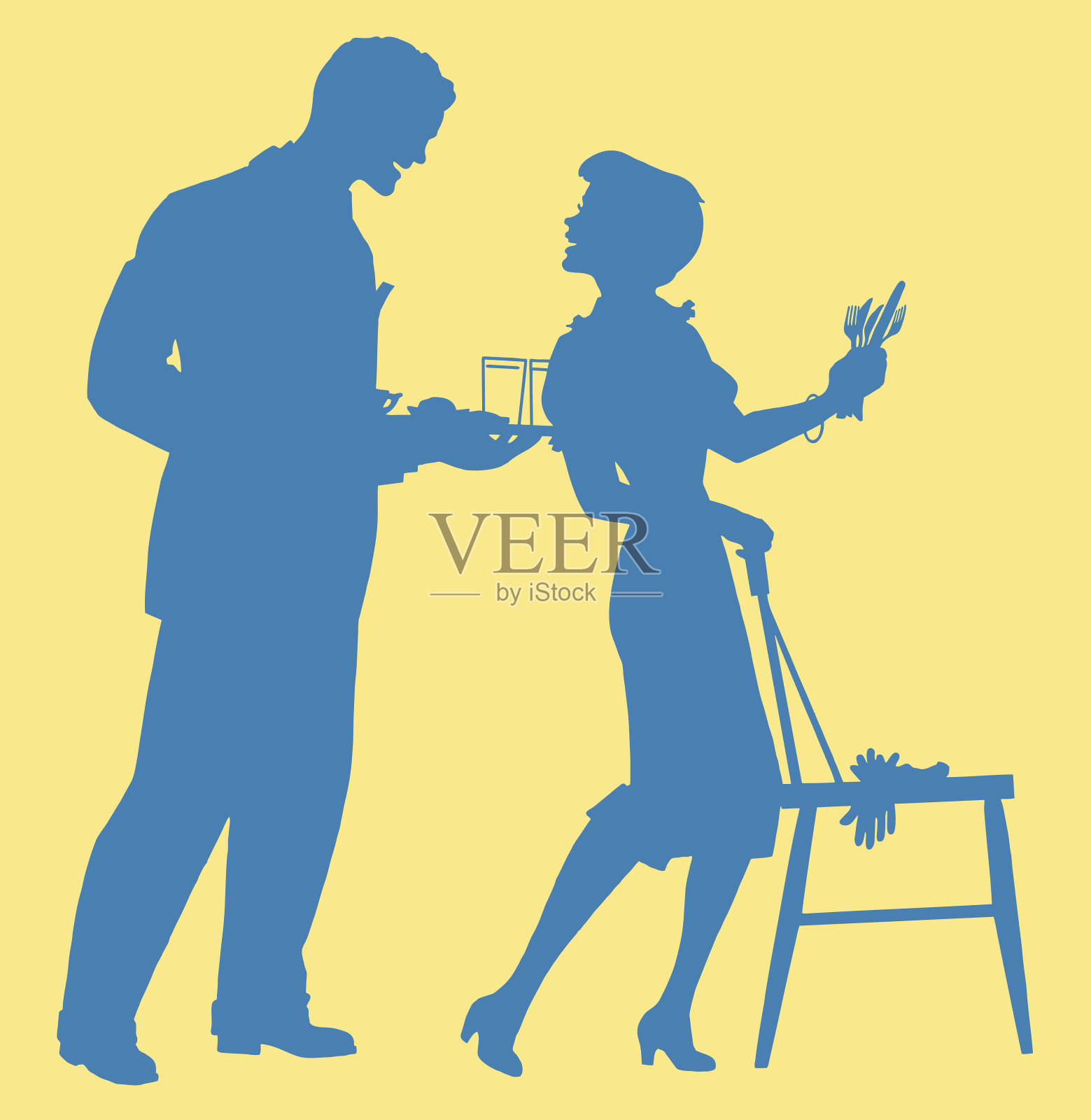 剪影夫妇设置桌子插画图片素材