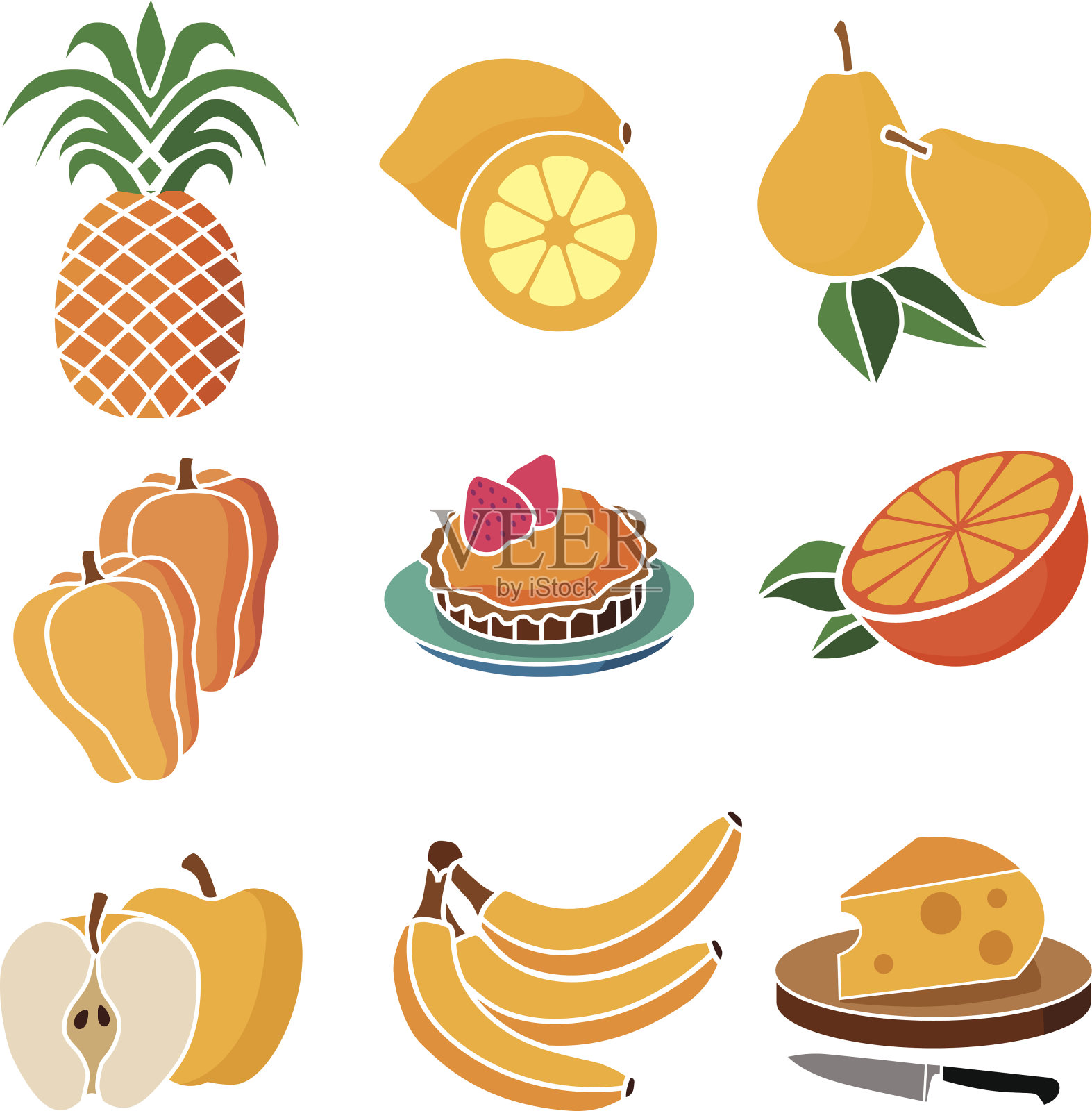 黄色和橙色食物插画图片素材