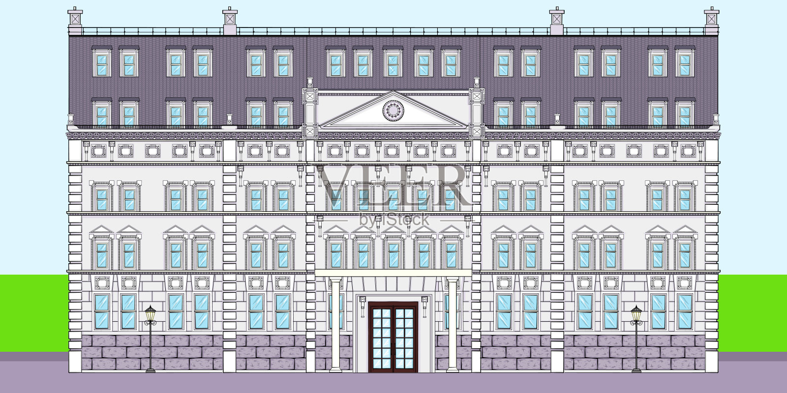 维多利亚时期宫殿的正面插画图片素材